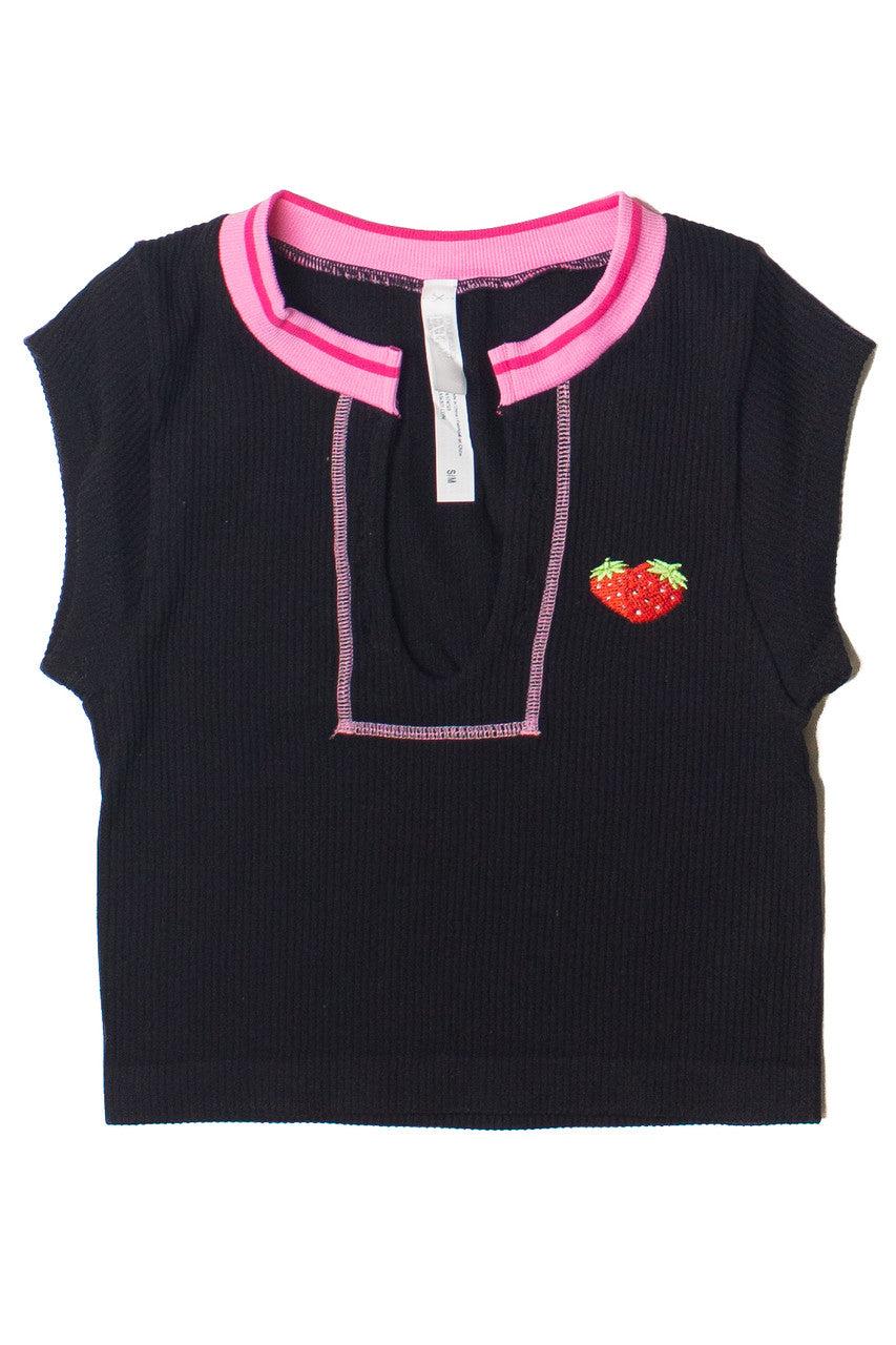 Embroidered Patch Sporty Notch Neck Seamless Tee Product Image