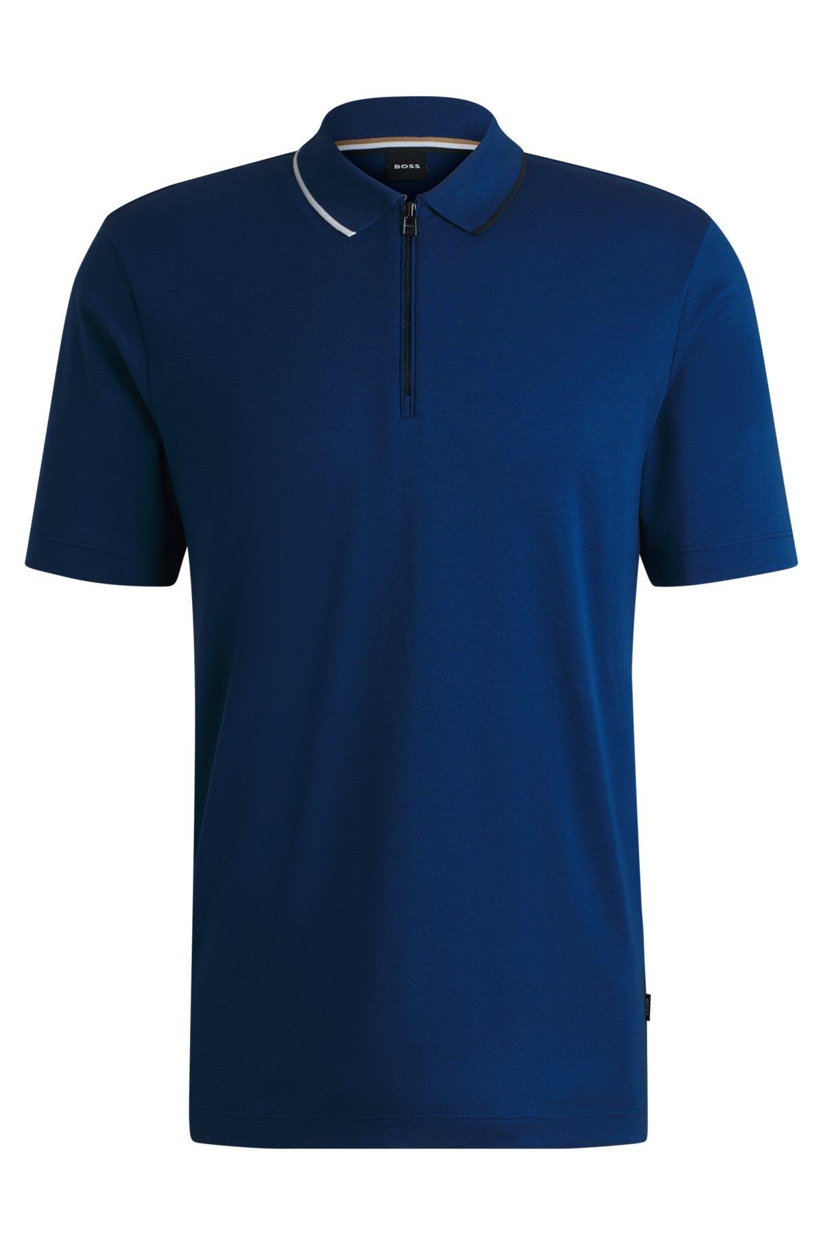 Zip-neck polo shirt in interlock cotton Product Image