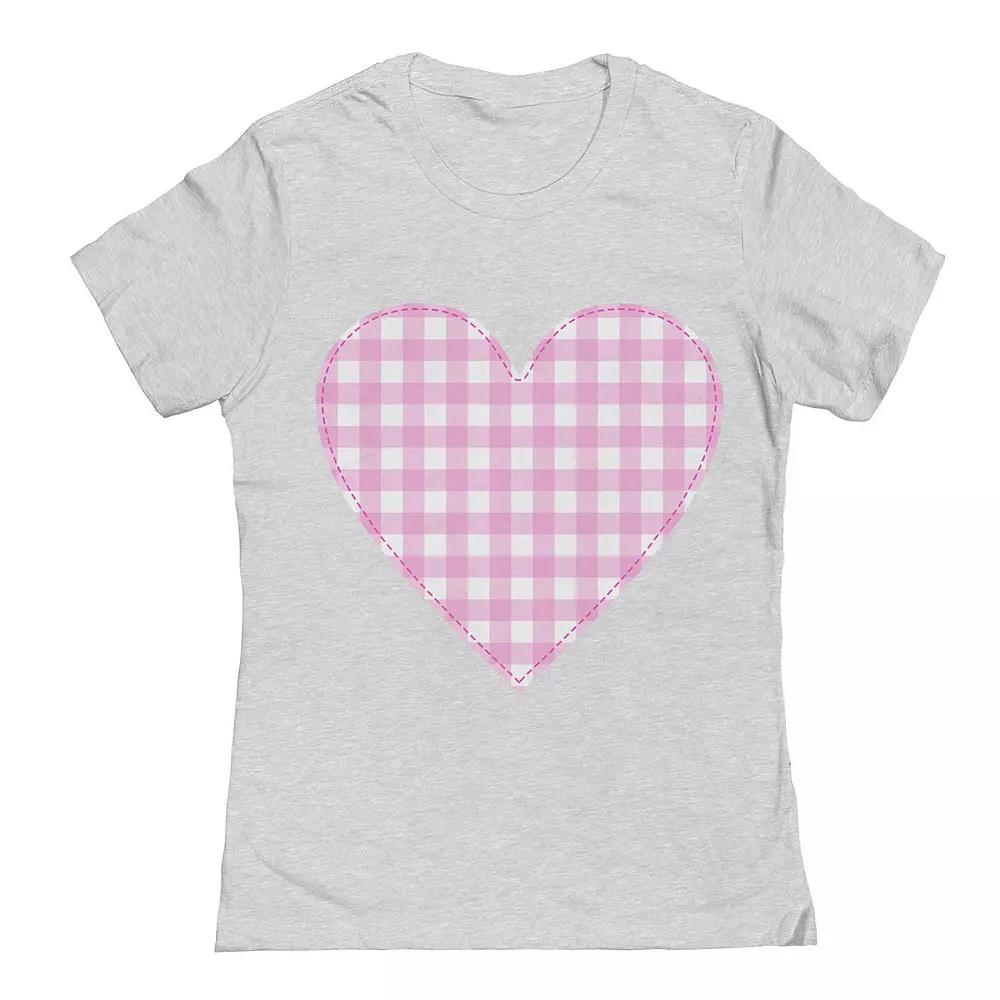 Junior's Grayson Threads The Label Plaid Heart Valentine's Day Graphic Tee, Women's,  Product Image