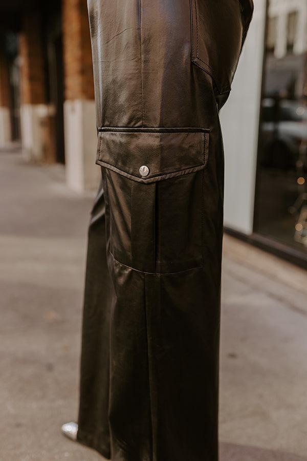 The Jamilet Faux Leather Cargo Pants In Black Product Image