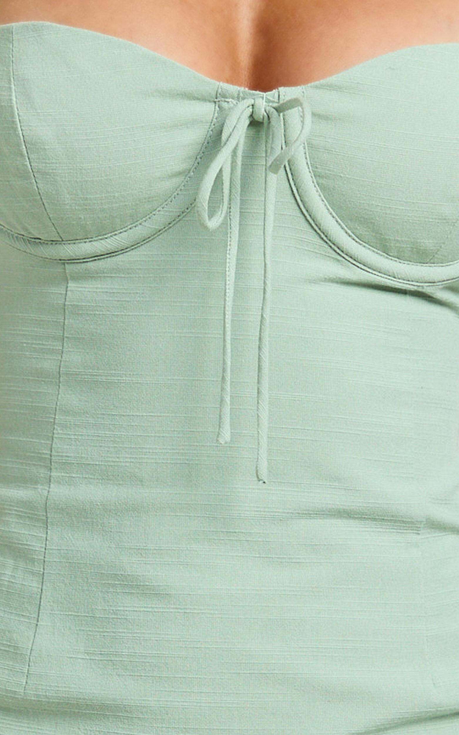 Mikayla Mini Linen Blend Dress - Sweetheart Ruched Bust Fitted Dress in Sage Product Image