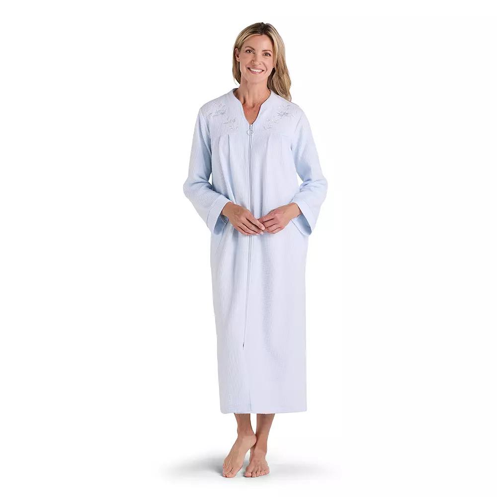 Petite Miss Elaine Essentials Brushed Waffle Long Zip Robe, Women's, Size: Large Petite, Light Blue Product Image