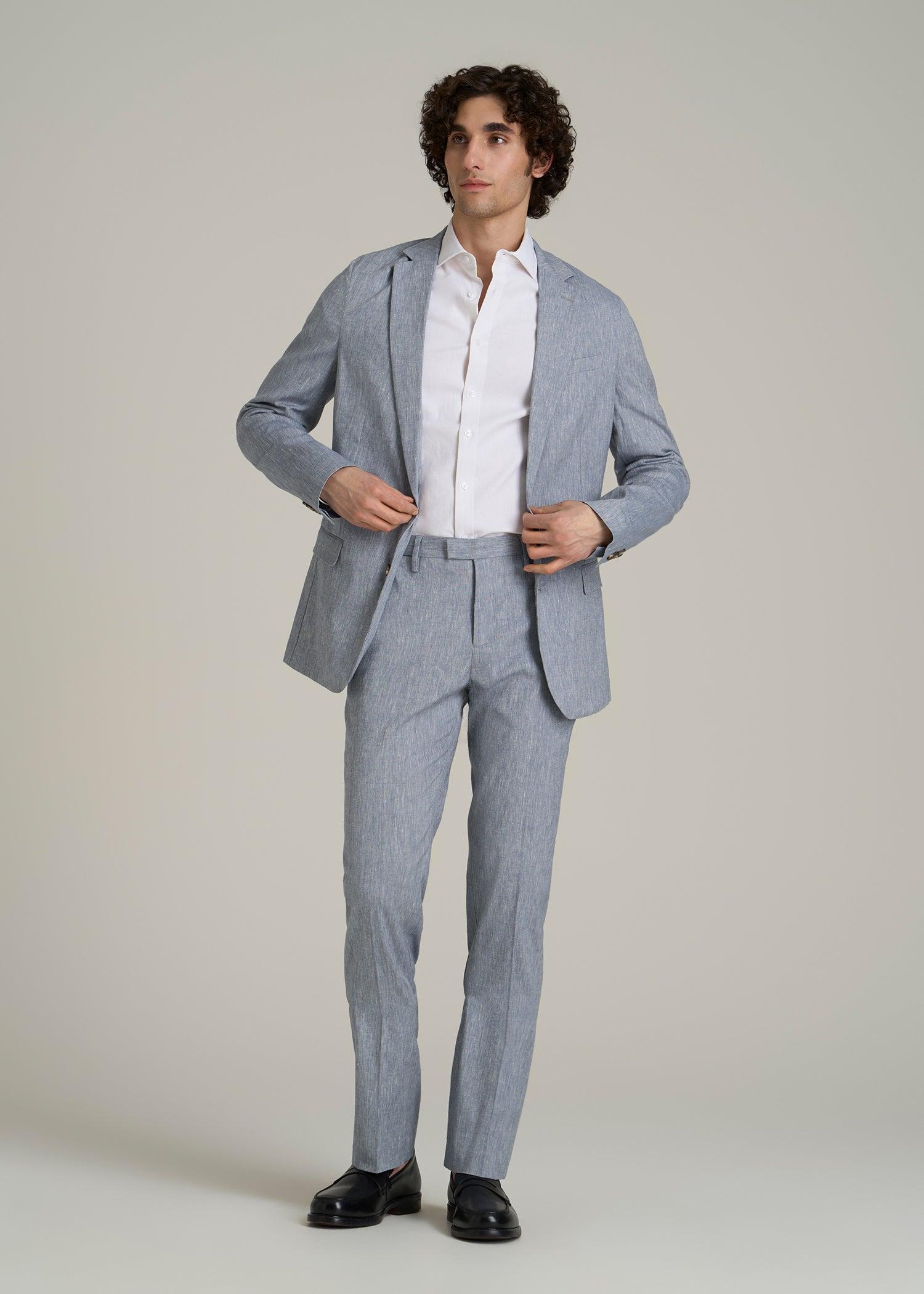 Stretch Linen Blazer for Tall Men in Navy Linen Male Product Image
