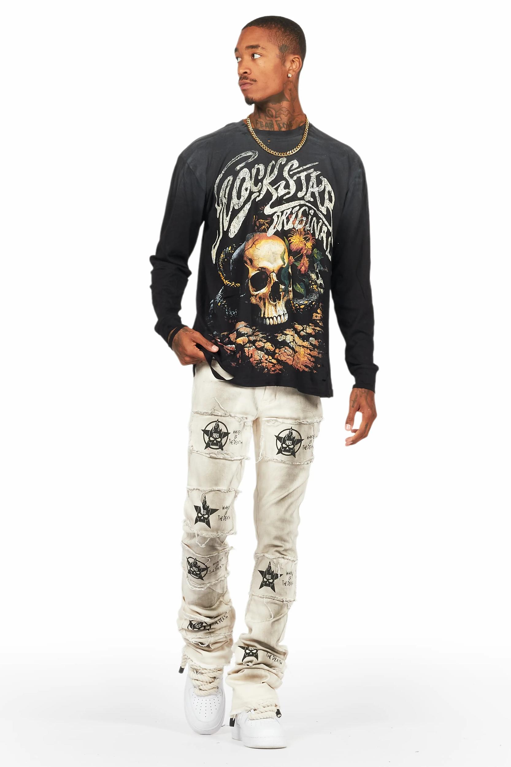 Dancho Beige Patchwork Super Stacked Flare Jean Male Product Image