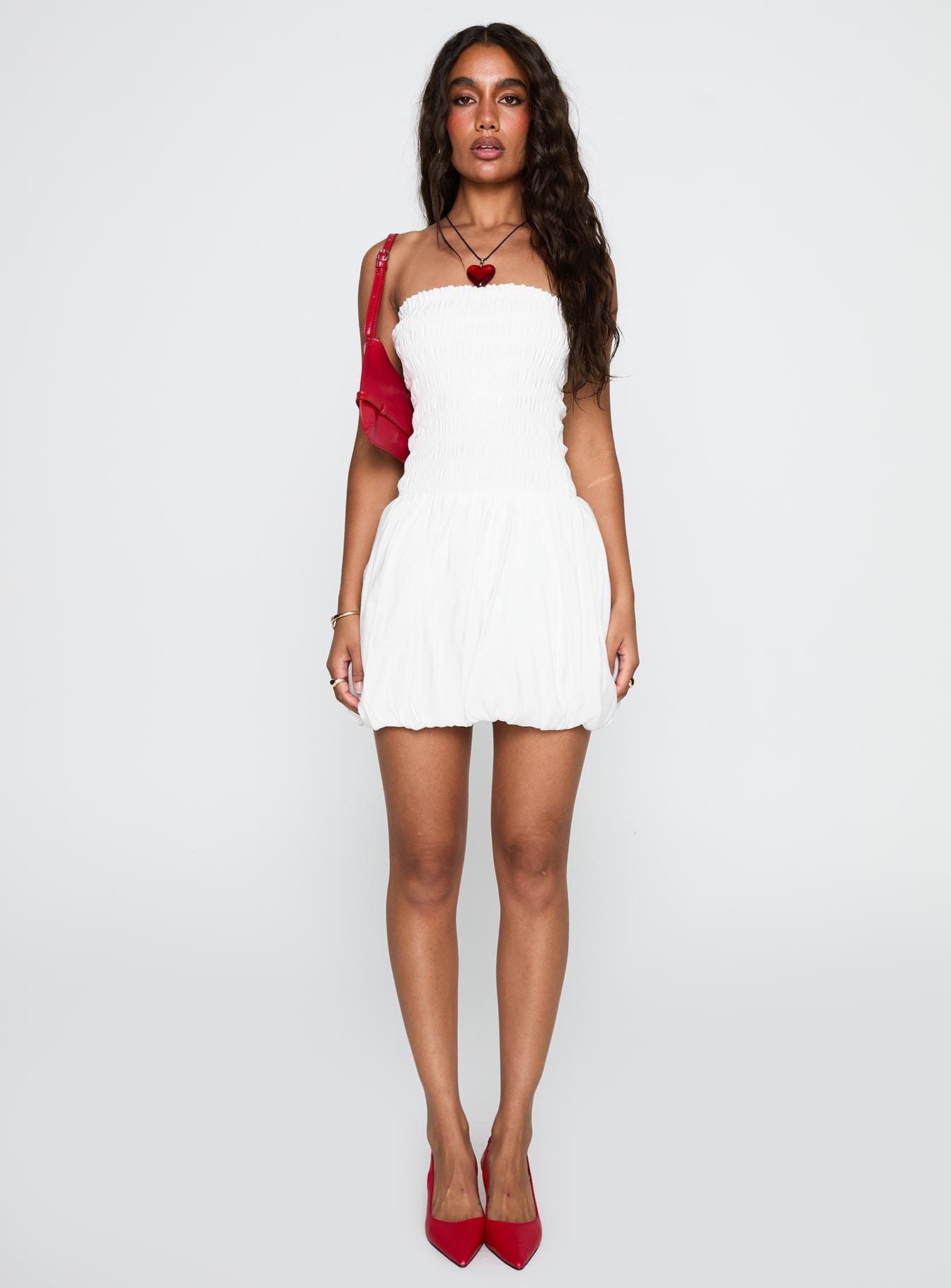 Anemone Bubble Hem Mini Dress White Product Image
