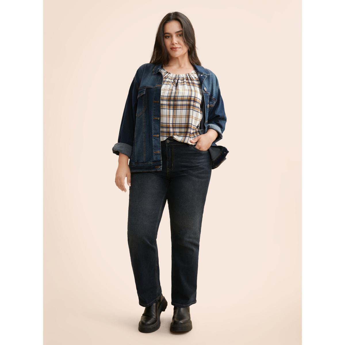 Plus Size Crew Neck Plaid Gathered Tank Top Women Multicolor Casual Gathered Ribbon-tied collar Everyday Tank Tops Camis BloomChic 18-20/2X Product Image