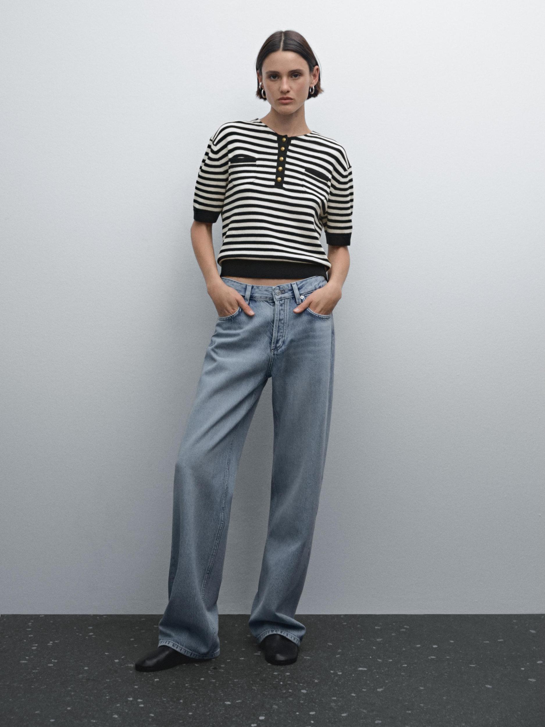 Striped short sleeve knit sweater Product Image