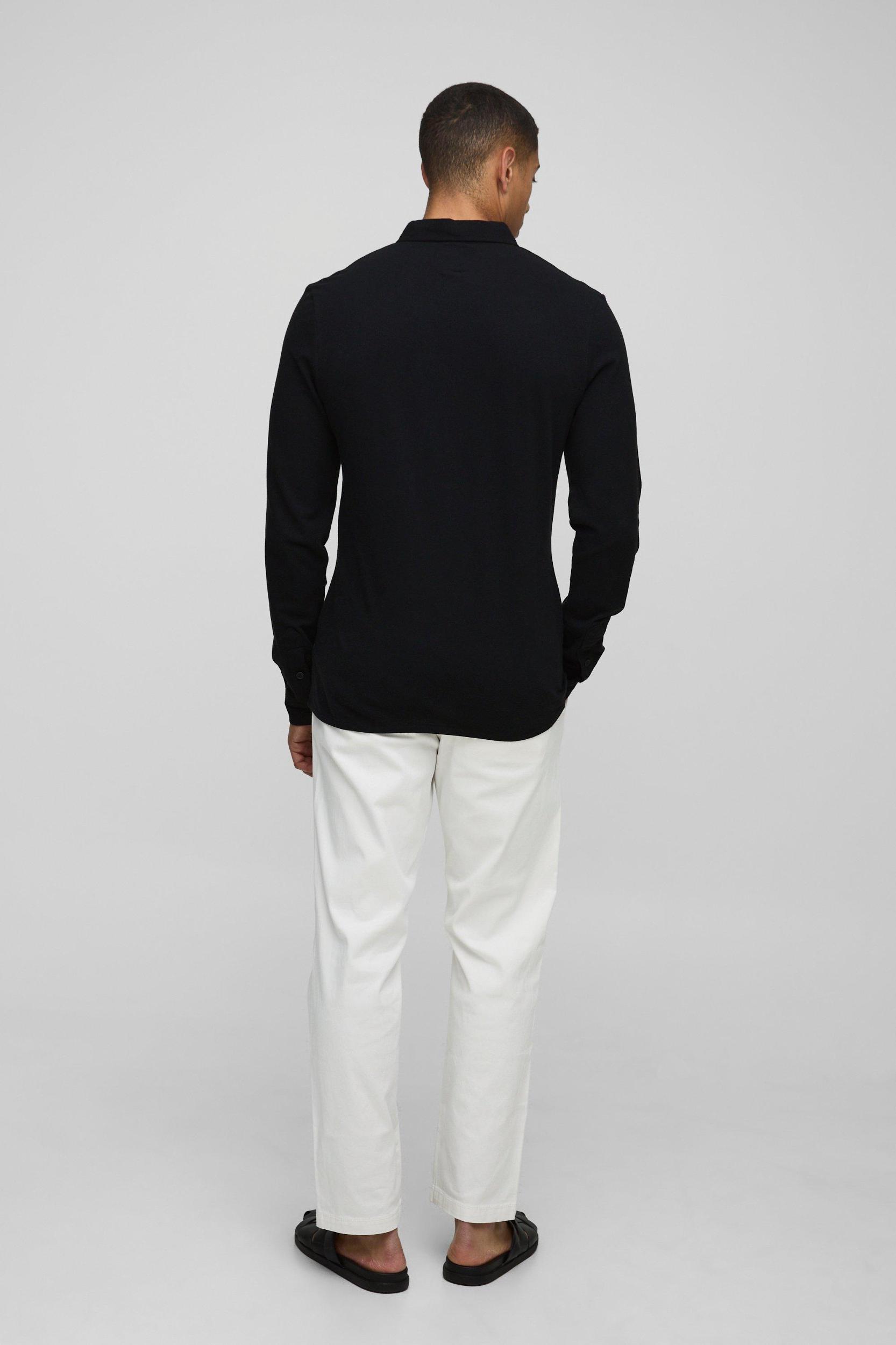 Slim Fit Pique Button Down Collar Jersey Shirt | boohooMAN USA Product Image