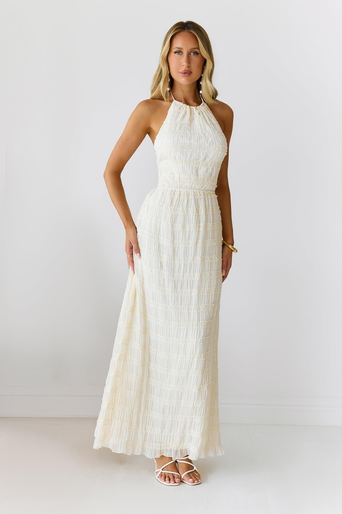 Sultry Samba Halter Maxi Dress Cream Product Image