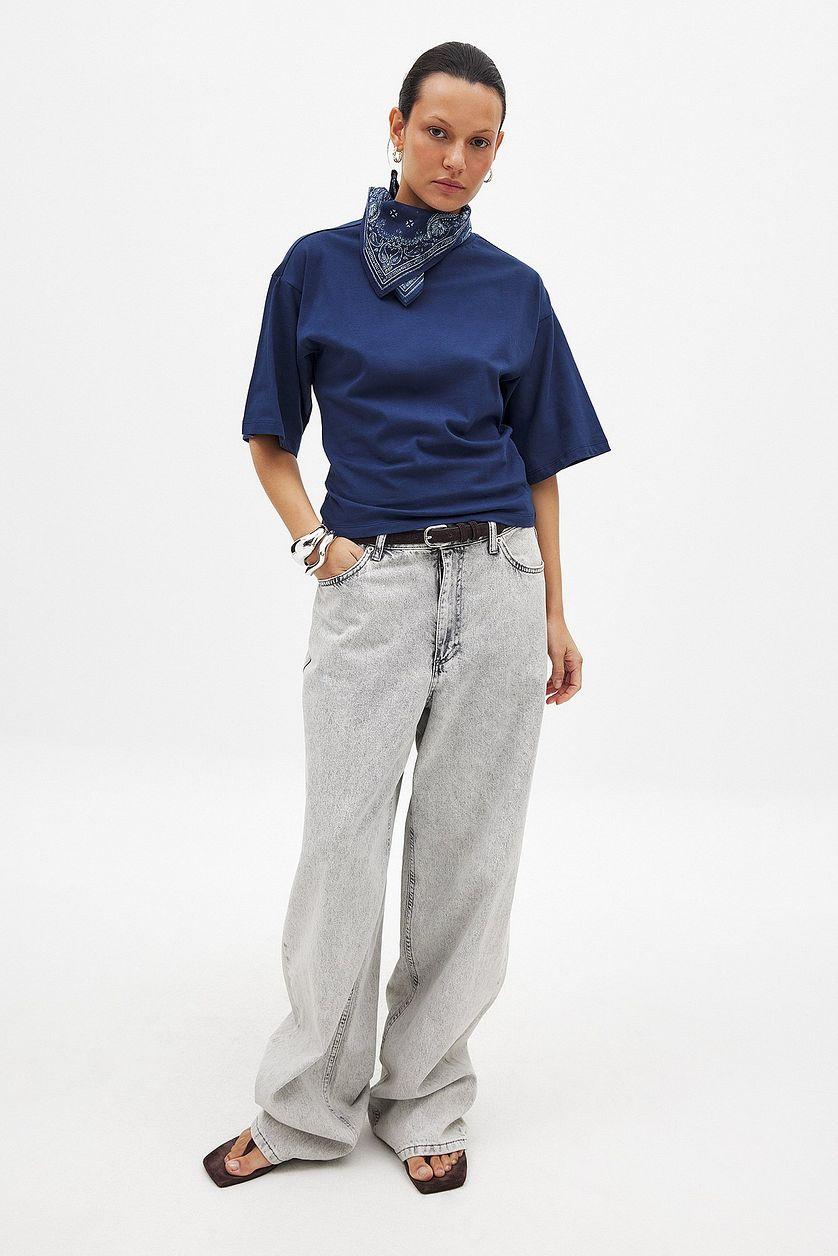 Funnel Neck Shaped Cotton T-shirt Product Image