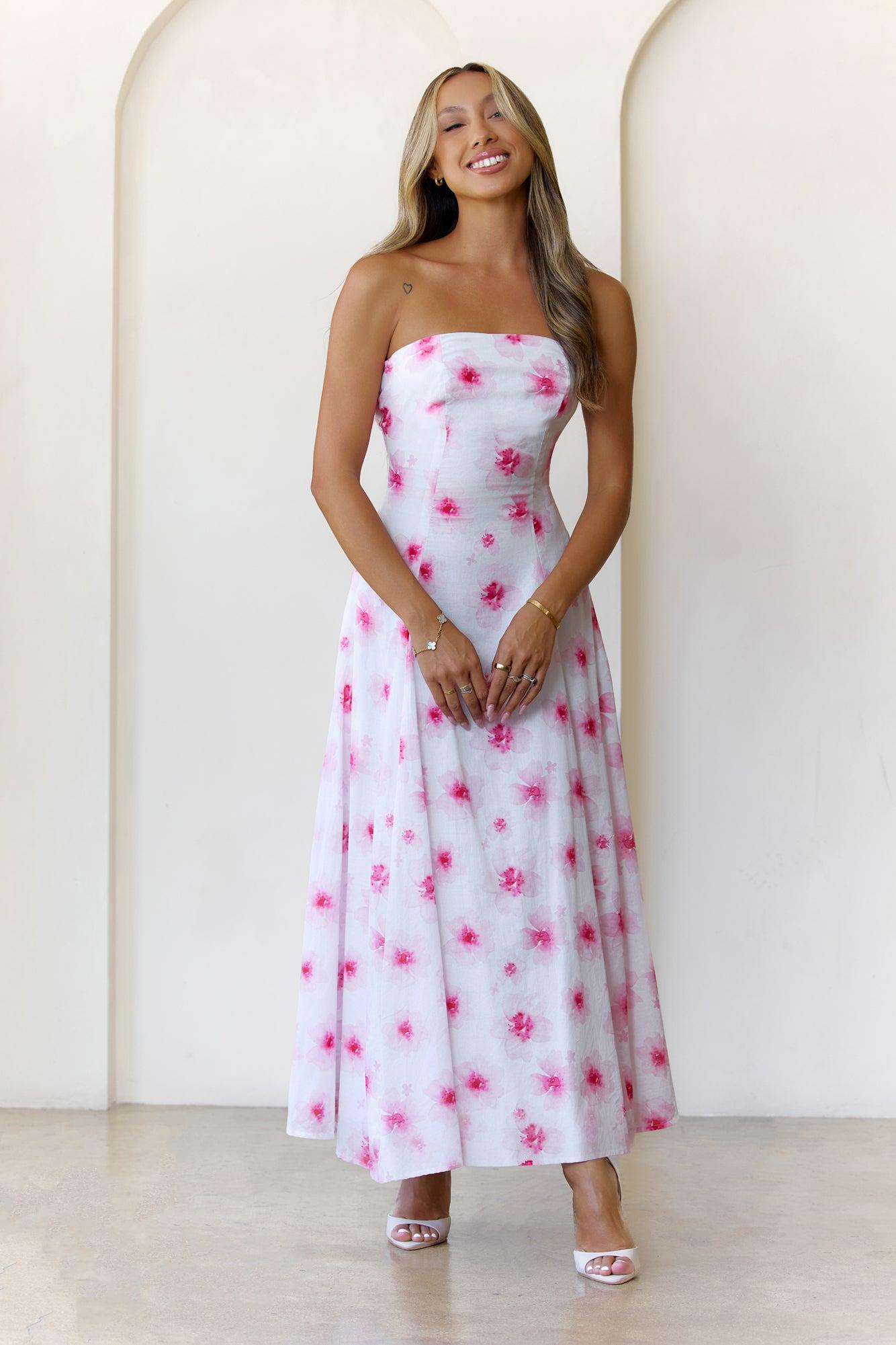 Cherry Bloom Strapless Maxi Dress Pink Product Image