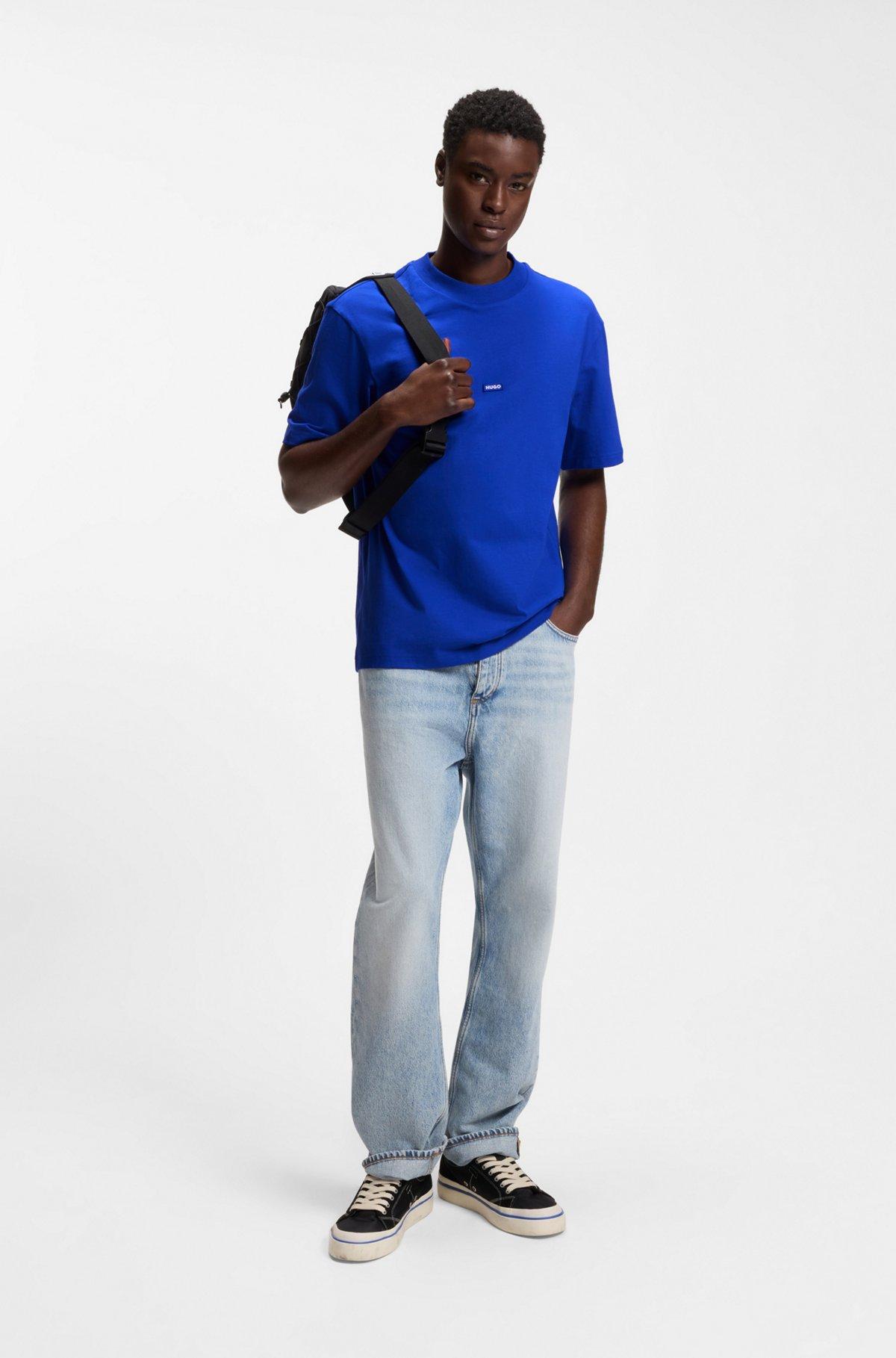 Cotton-jersey T-shirt with blue logo patch Product Image