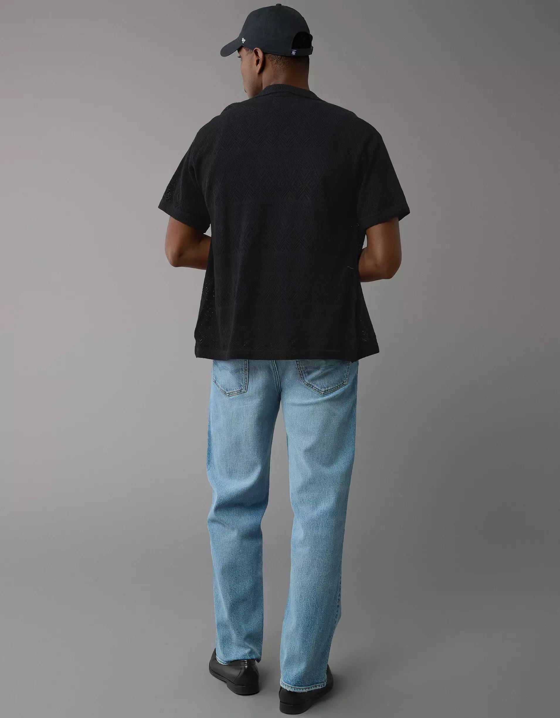 AE Weekend Diamond Crochet Button-Up Sweater Polo Shirt Product Image