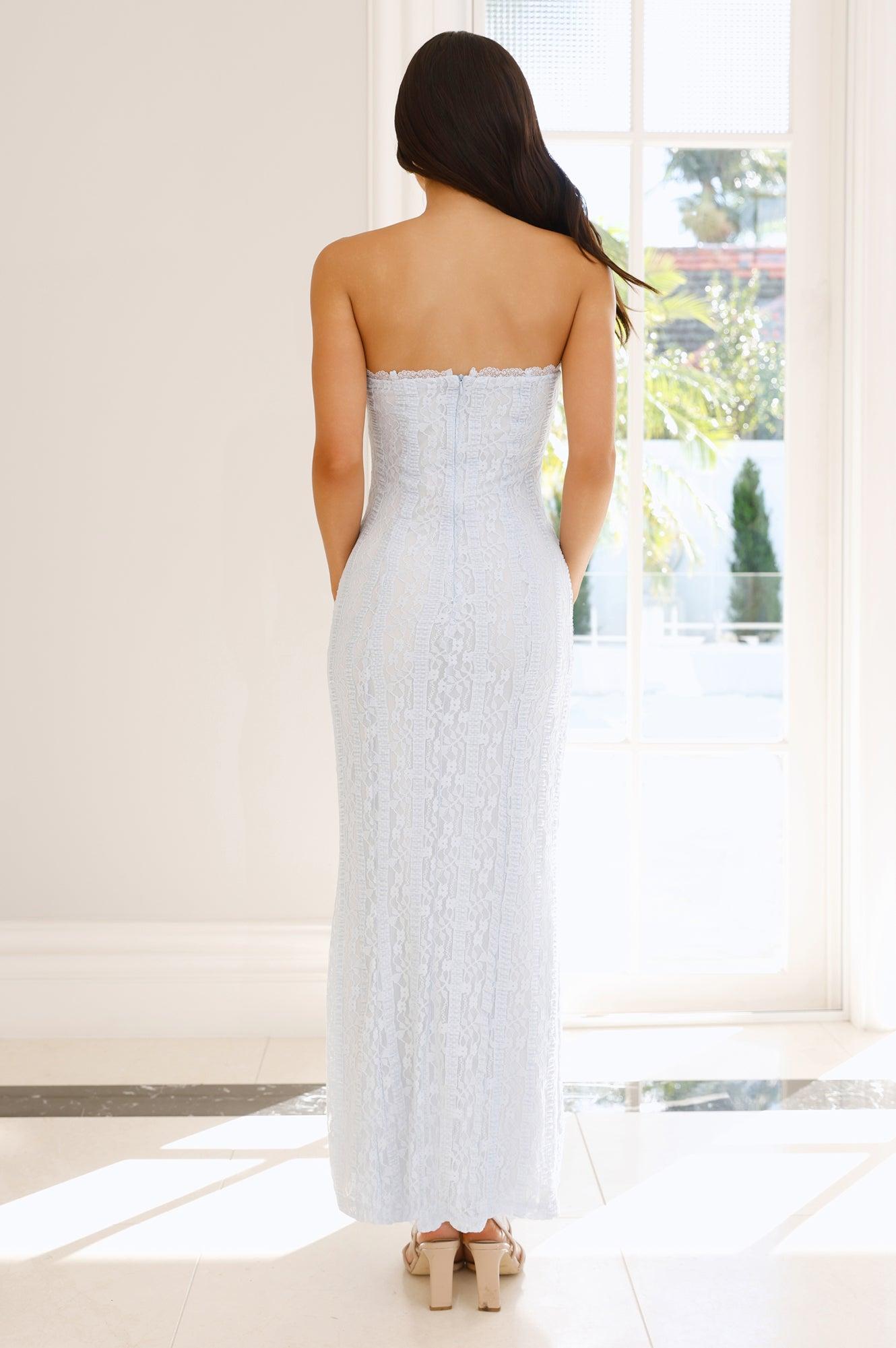 Dollhouse Diaries Strapless Lace Maxi Dress Blue Product Image