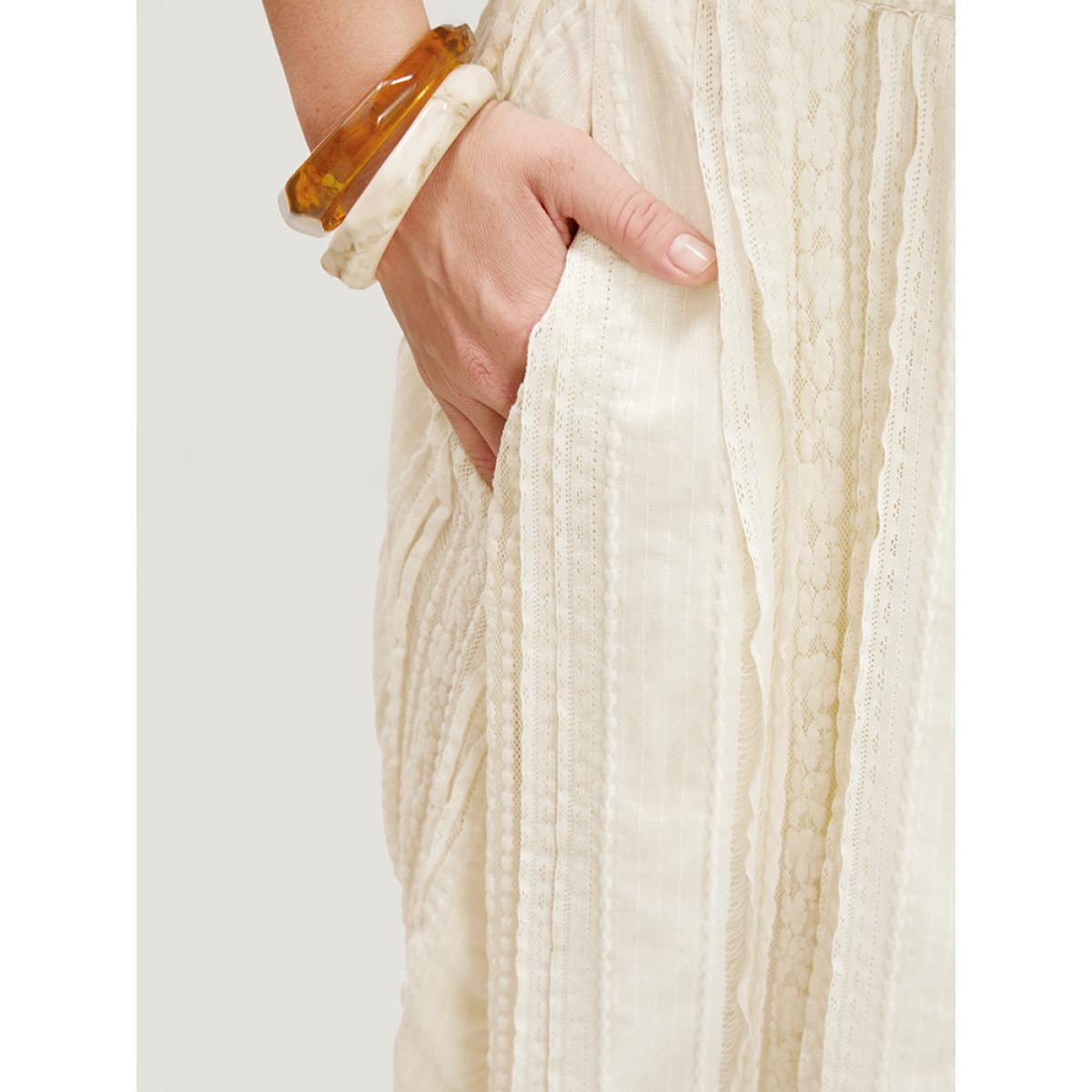 Plus Size Solid Textured Pocket Plisse Skirt Women Apricot Vacation Ruffles Low stretch Pocket Dailywear Skirts BloomChic 22-24/3X Product Image