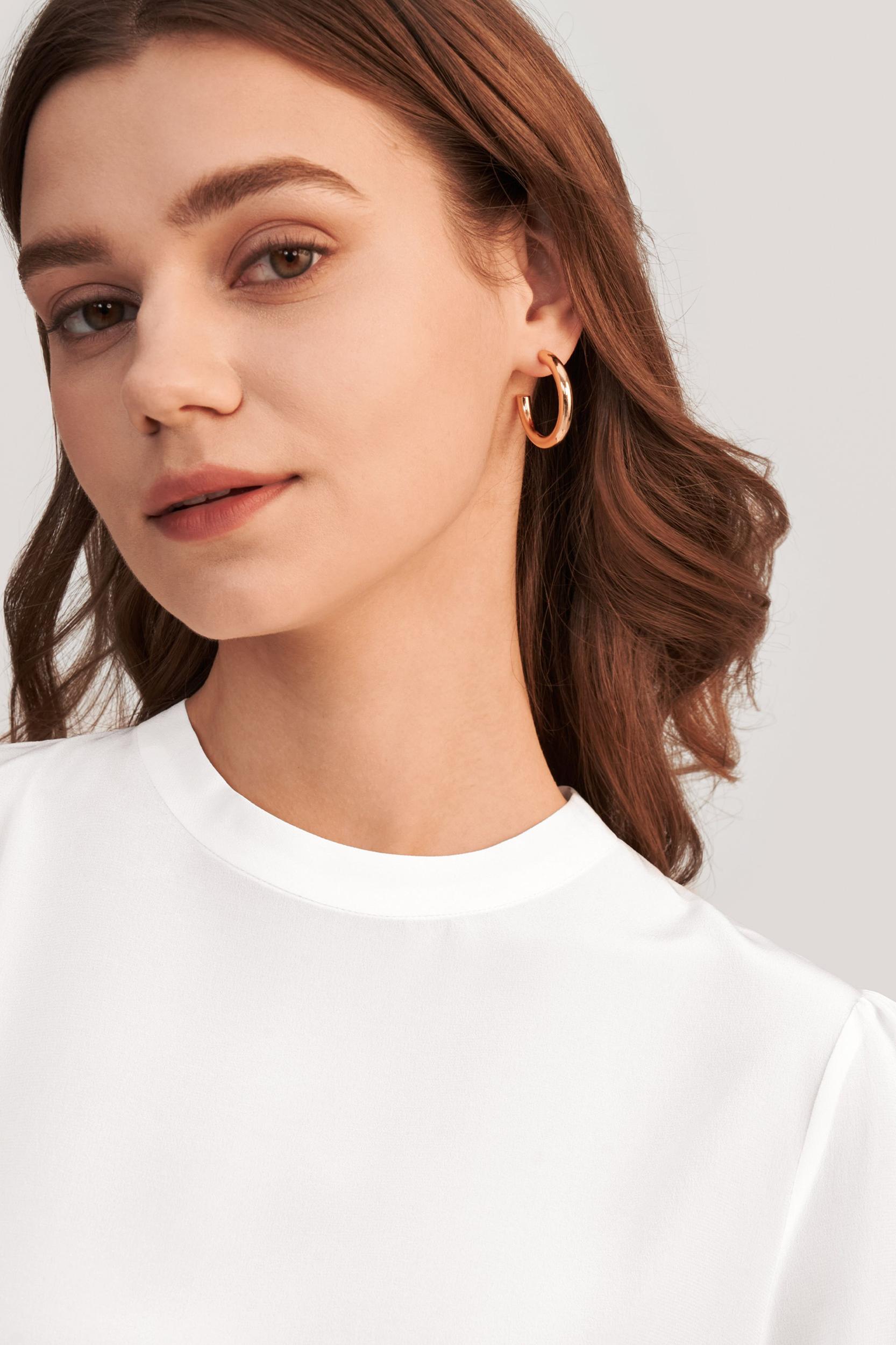 Elegant Casual Silk Tee With Rib Cuff Product Image