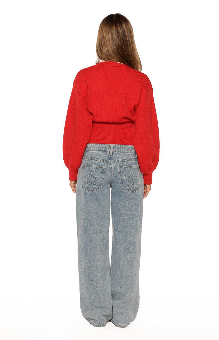 Janda Red Knit Oversized Cardigan Product Image