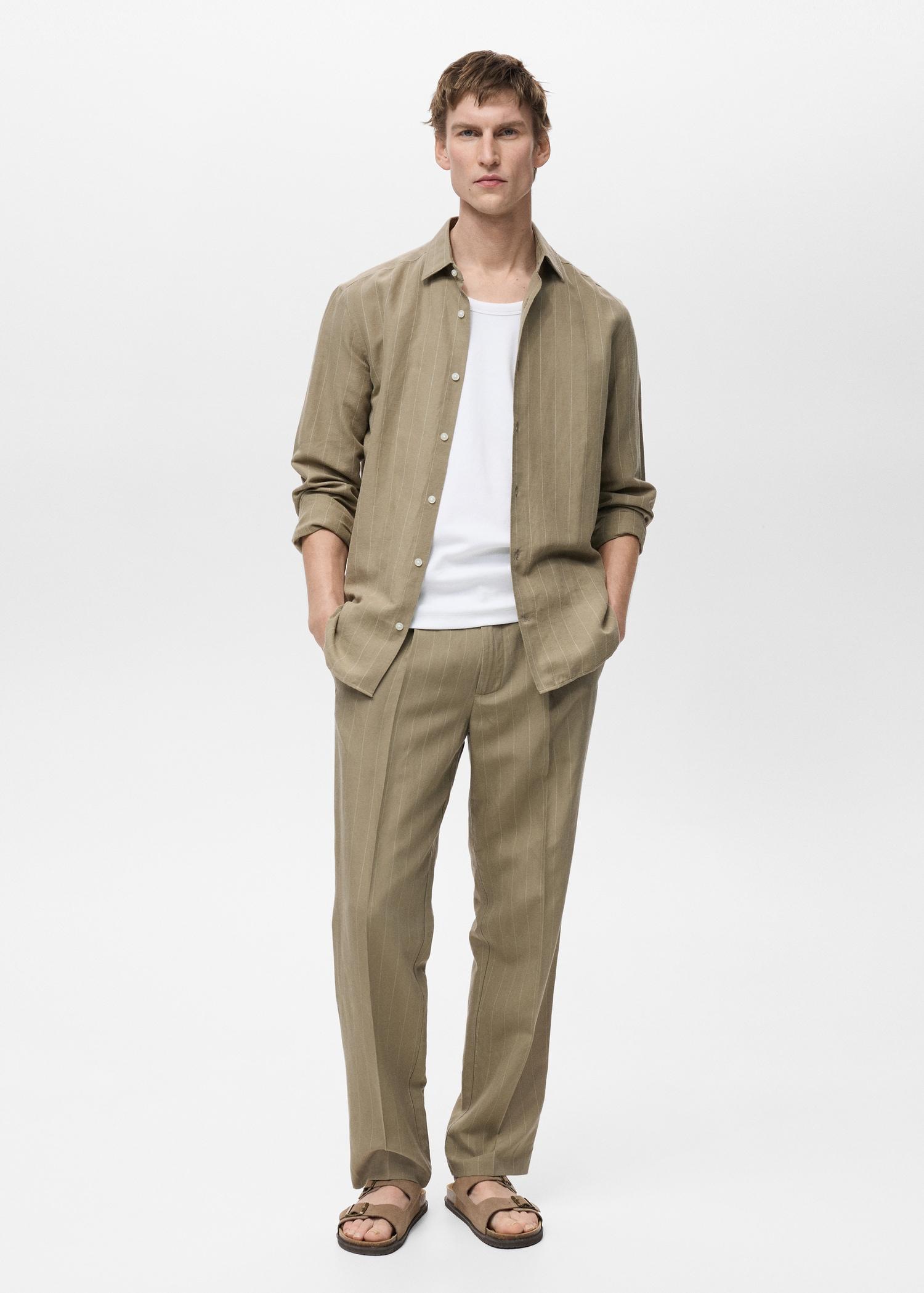 Pinstripe linen pants - Men | MANGO USA Product Image
