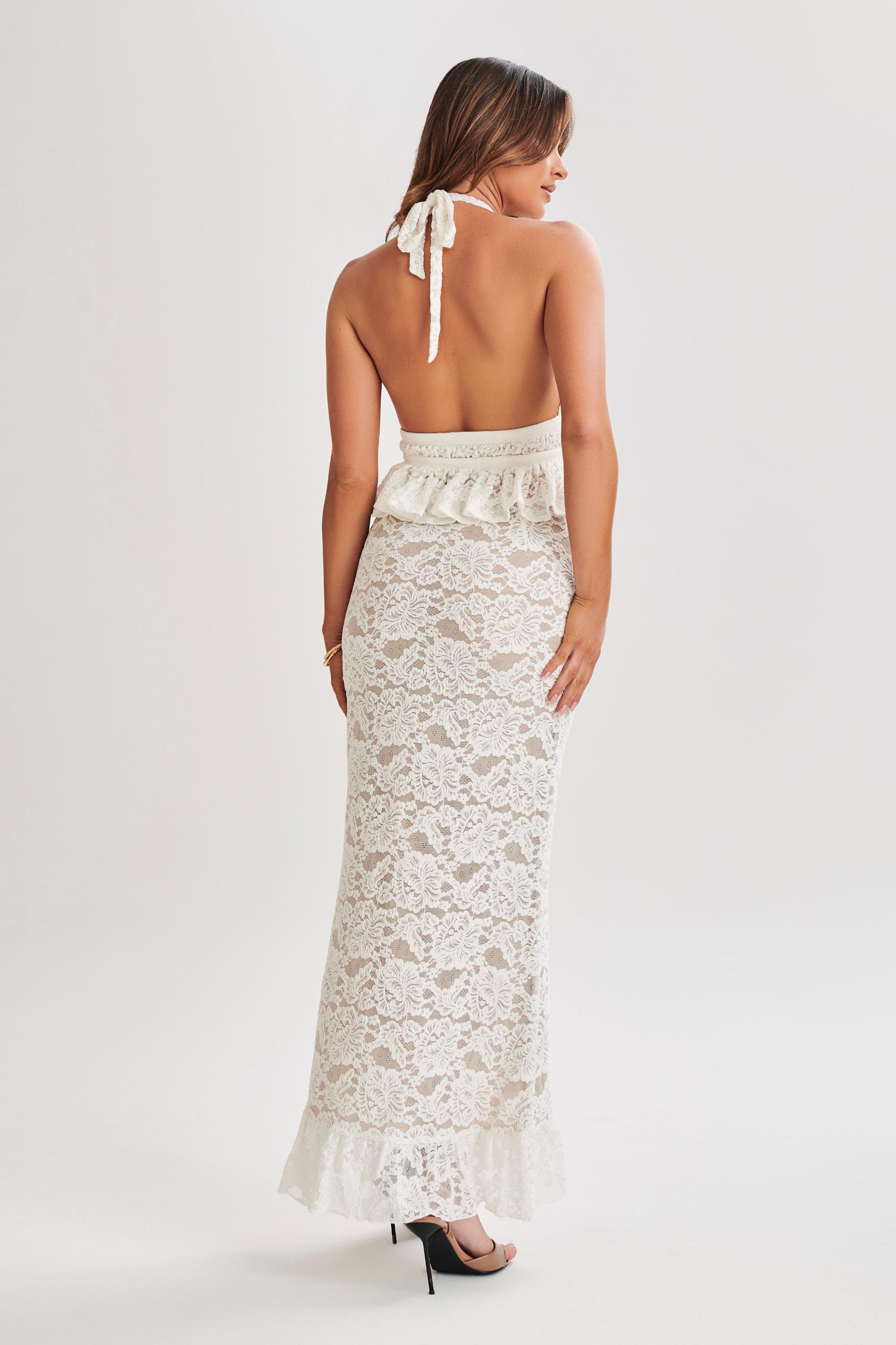 Artemis Lace Plisse Maxi Skirt - Ivory Product Image