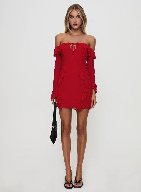 Mollins Long Sleeve Mini Dress Red Product Image