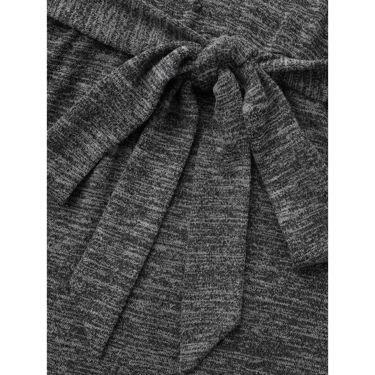 Plus Size Round Neck Heather Belted Dress DimGray Women Leisure Texture Round Neck Long Sleeve Curvy BloomChic 28/5X Product Image