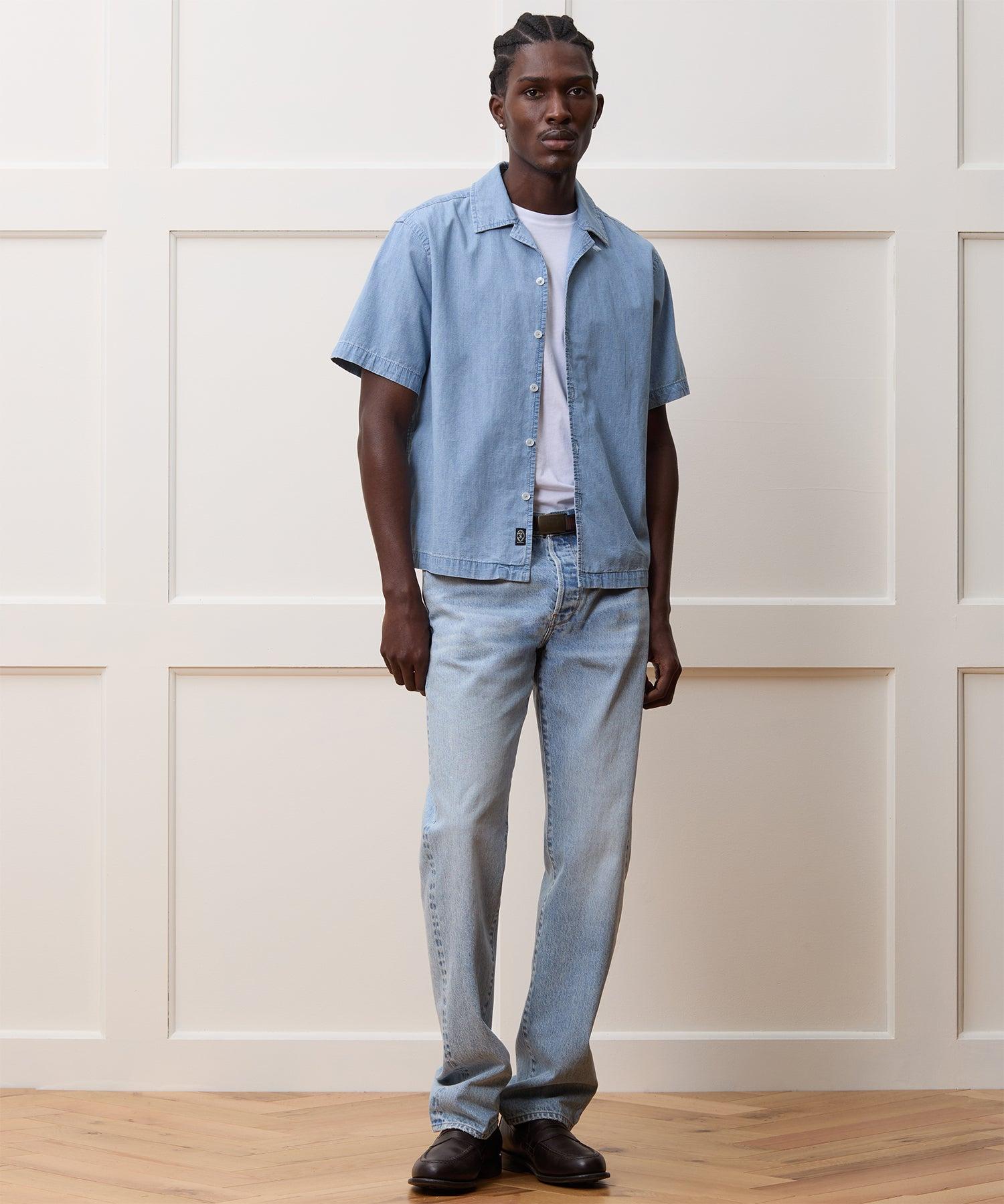 Cropped Chambray Camp Collar Shirt Product Image