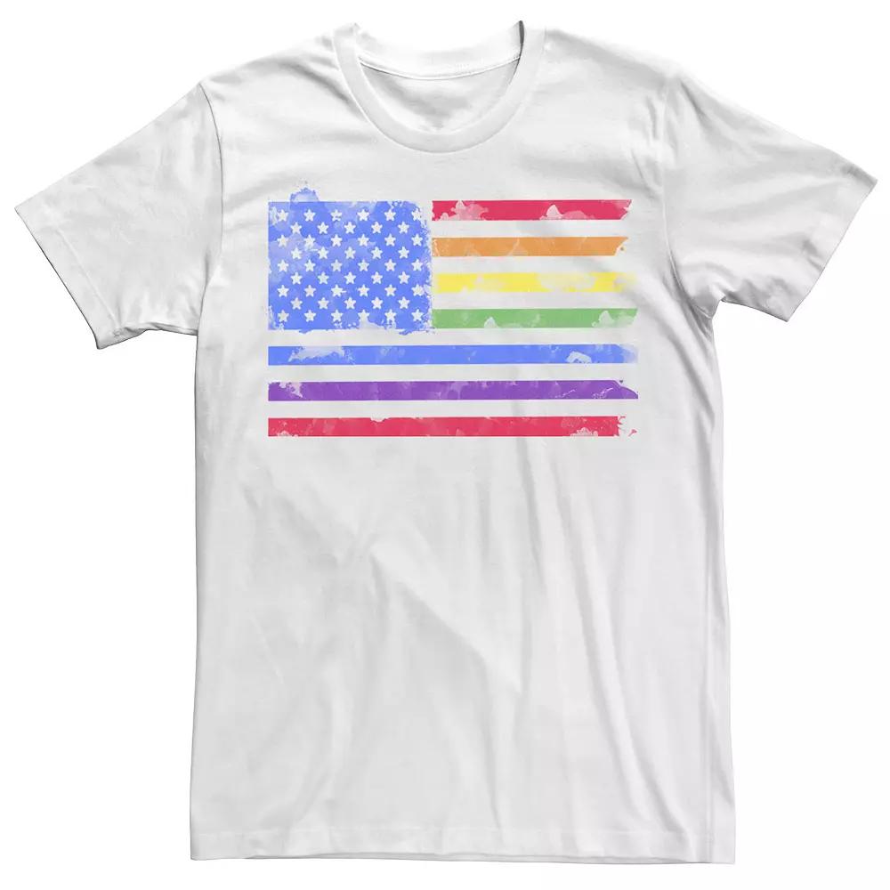 Big & Tall American Rainbow Flag Watercolor Pride Tee, Men's, Size: 3XL, White Product Image
