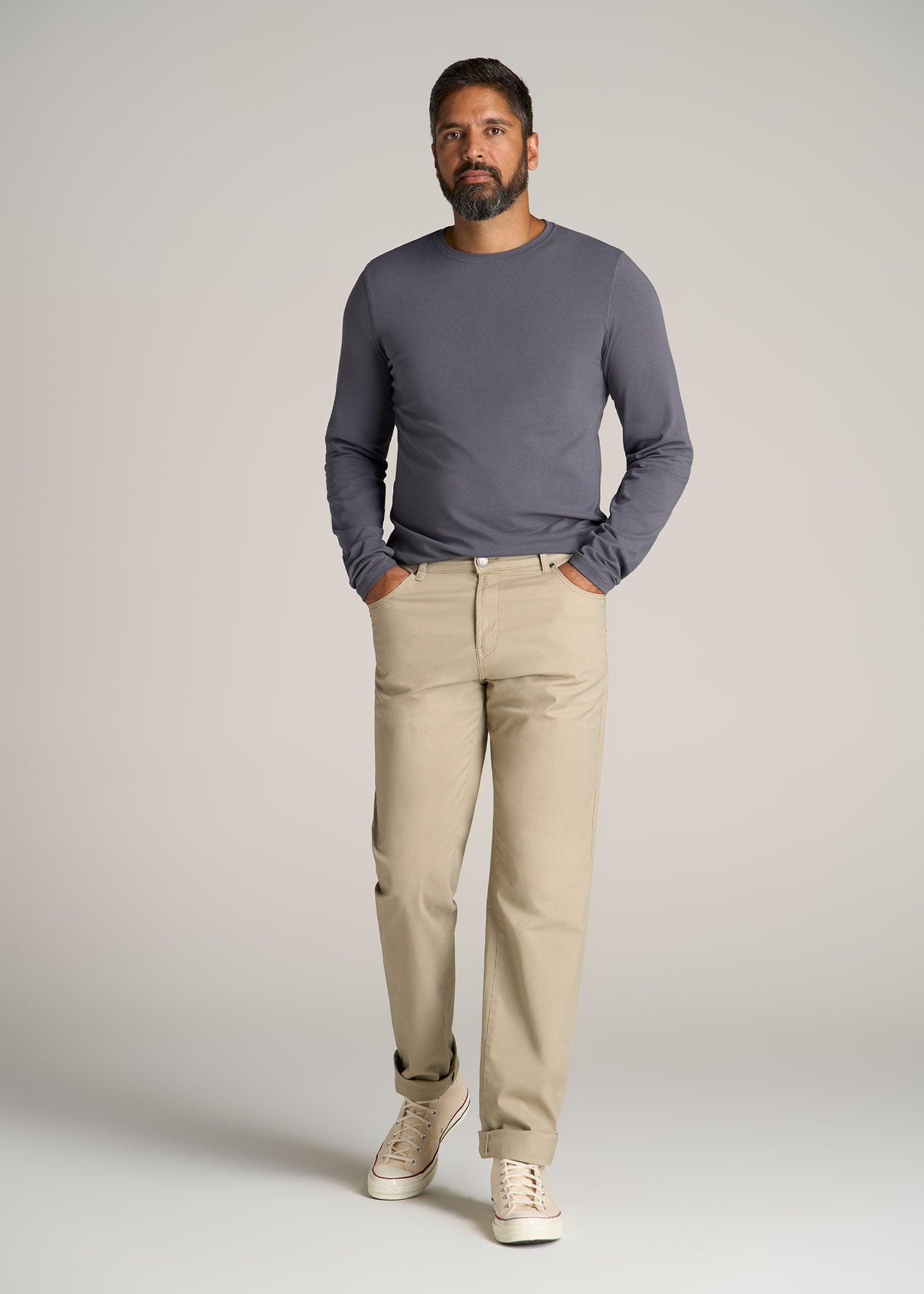 The Essential SLIM-FIT Long Sleeve Tee for Tall Men in Grey Blue Male Product Image