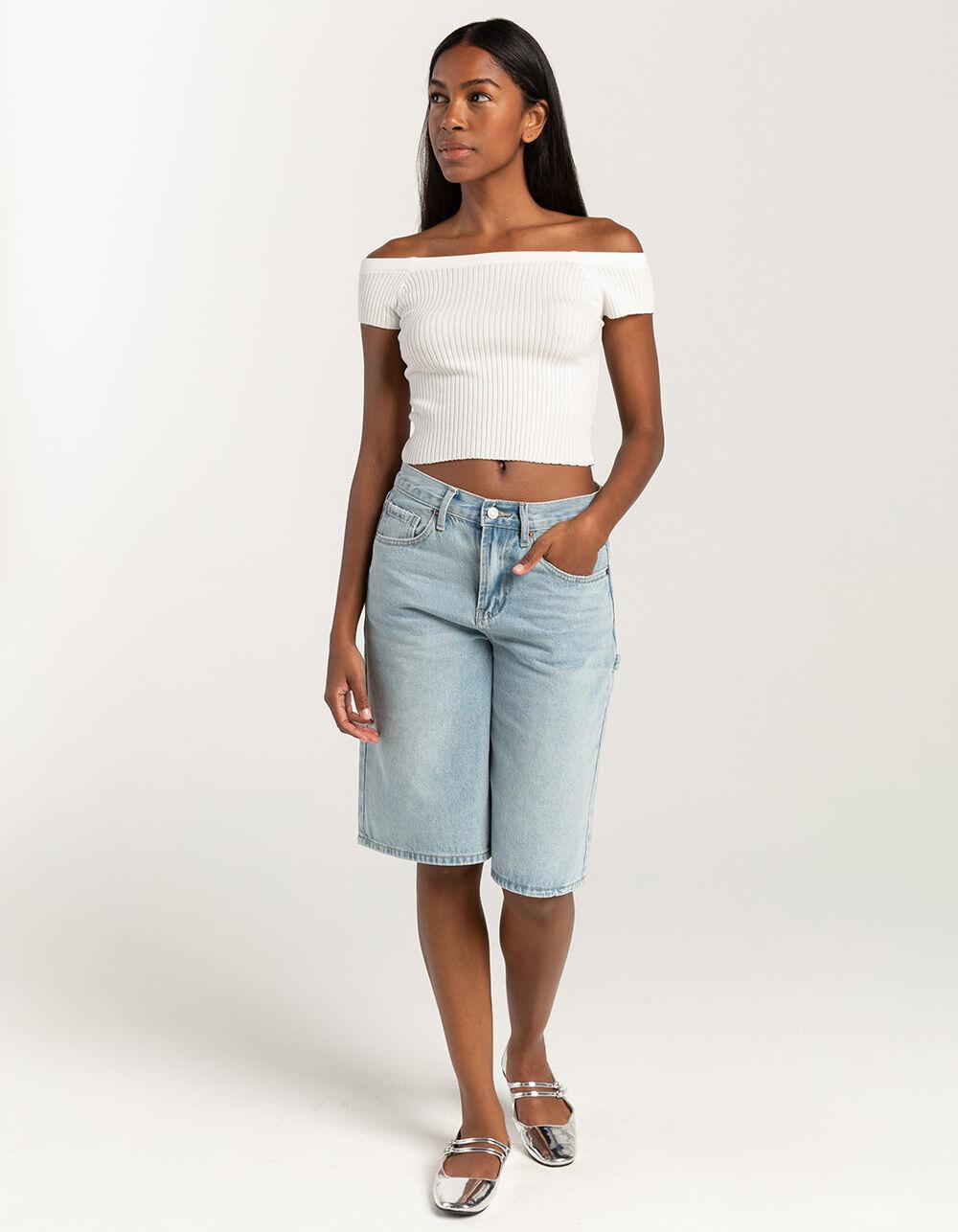 FULL TILT Off The Shoulder Rib Womens Top - WHITE Product Image