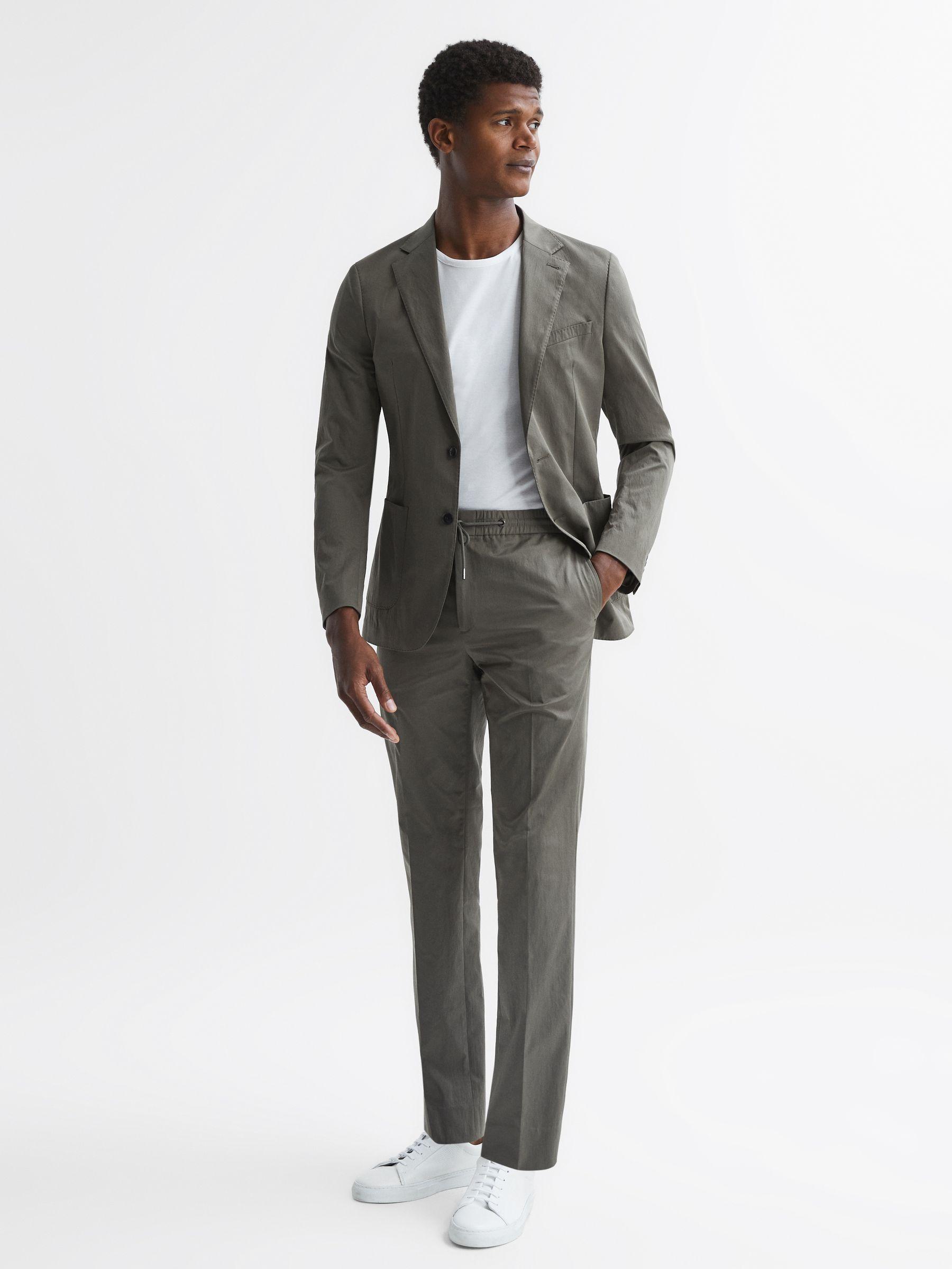 Single Breasted Technical Slim Fit Blazer in Khaki Product Image
