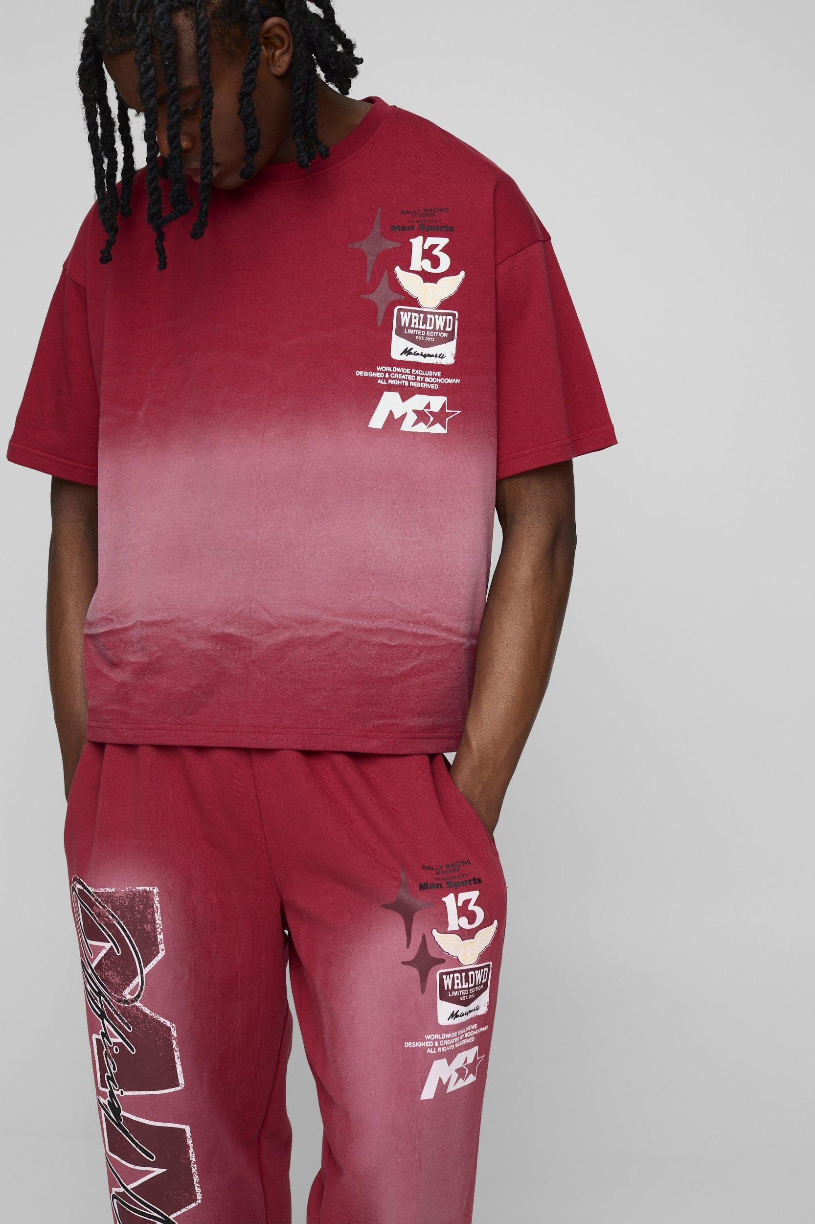 Oversized Man Washed T-Shirt & Sweatpants Long Set | boohooMAN USA Product Image