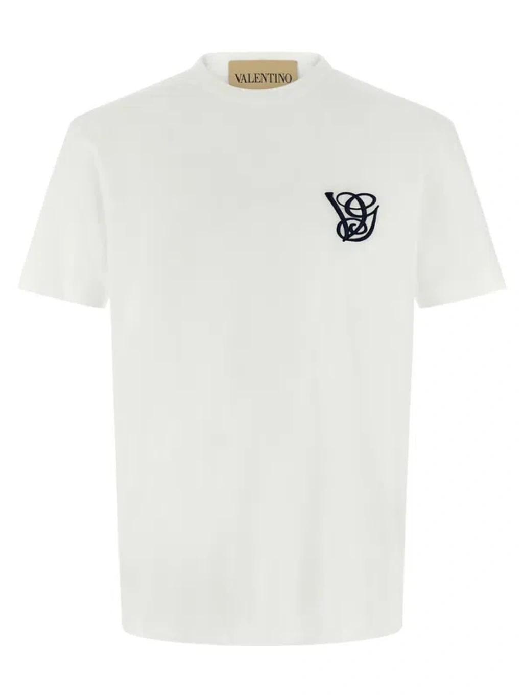 VALENTINO Logo Embroidery Crew Neck Short Sleeves T-shirt In White Product Image