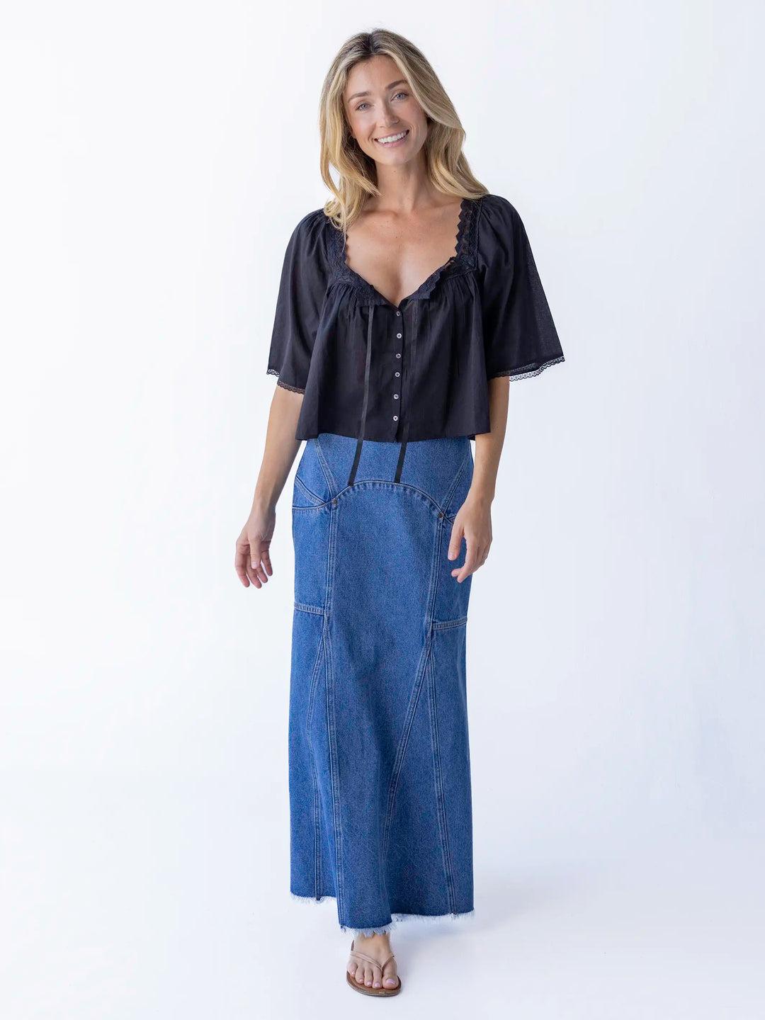 Prettiest Cotton Lace Blouse - Black Product Image