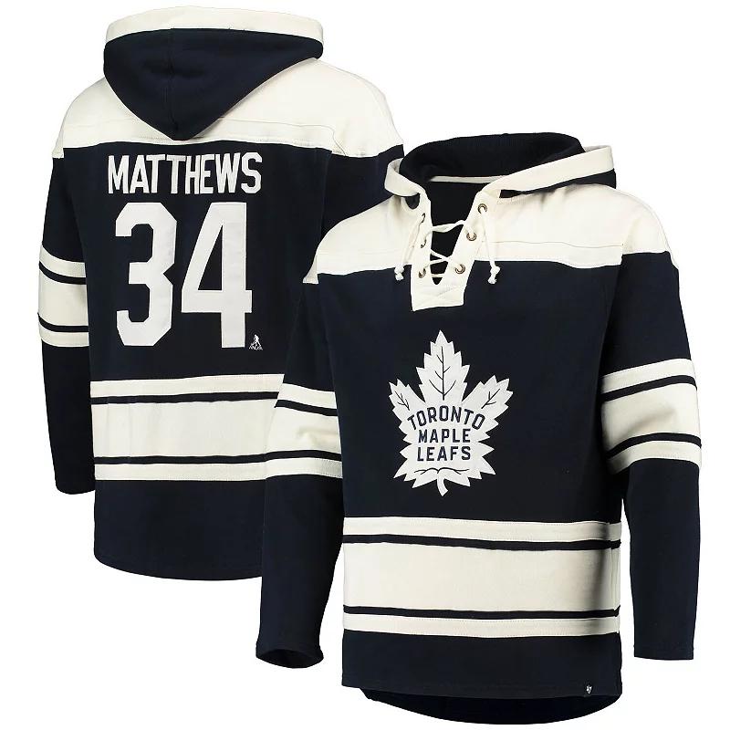 Men's '47 Auston Matthews Blue Toronto Maple Leafs Player Name & Number Lacer Pullover Hoodie, Size: 2XL, Mpl Blue Product Image