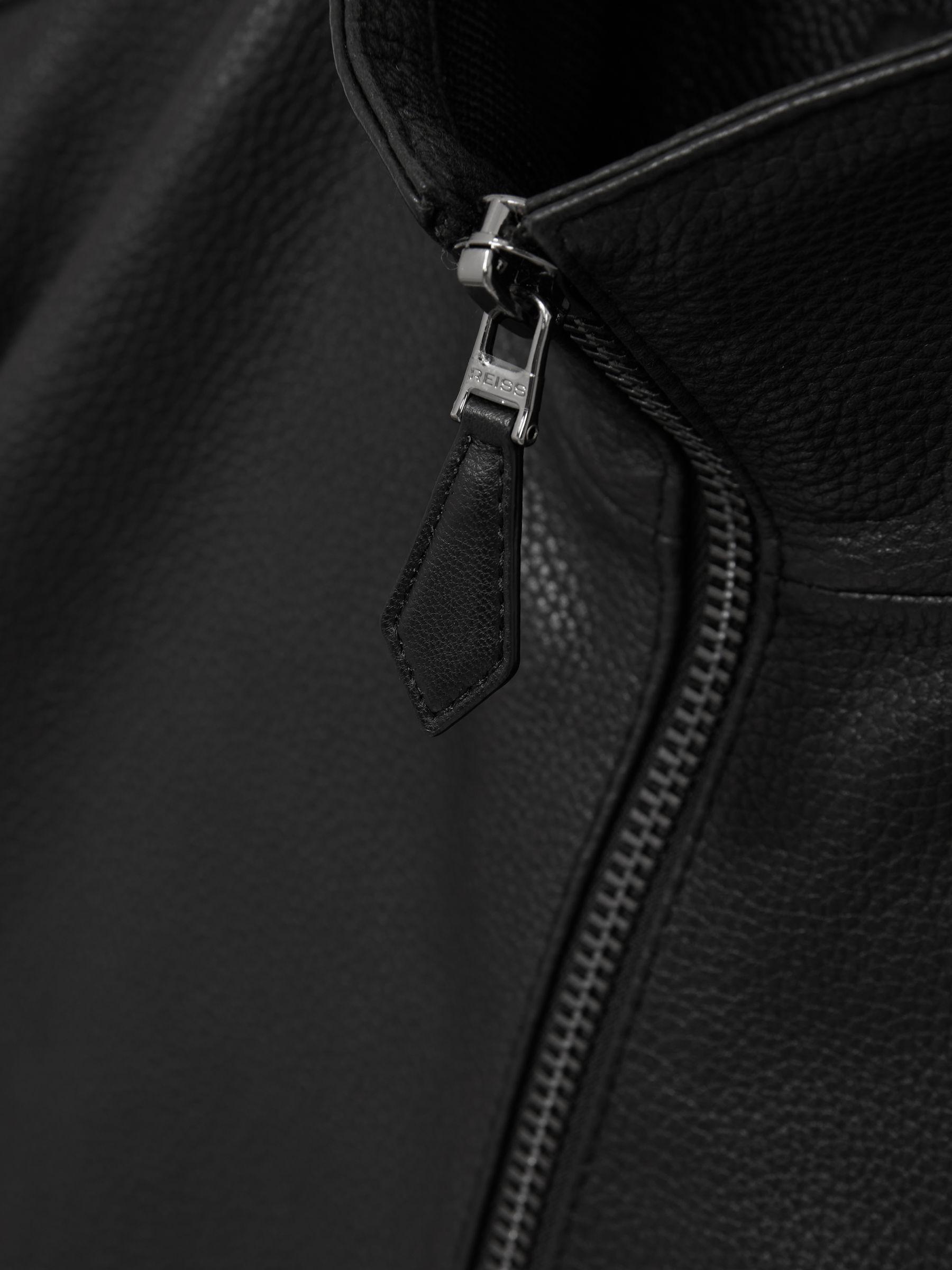 Pebbled-Leather Funnel-Neck Jacket in Black Product Image
