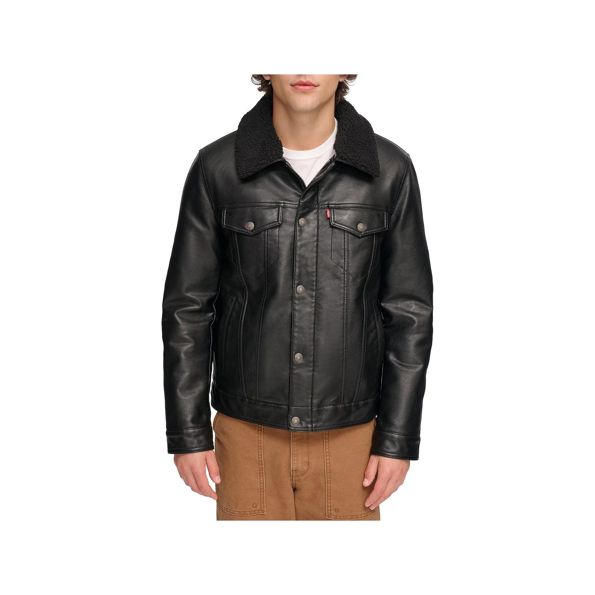 Men's Levi's® Faux Leather Sherpa Collar Trucker Jacket,  Product Image