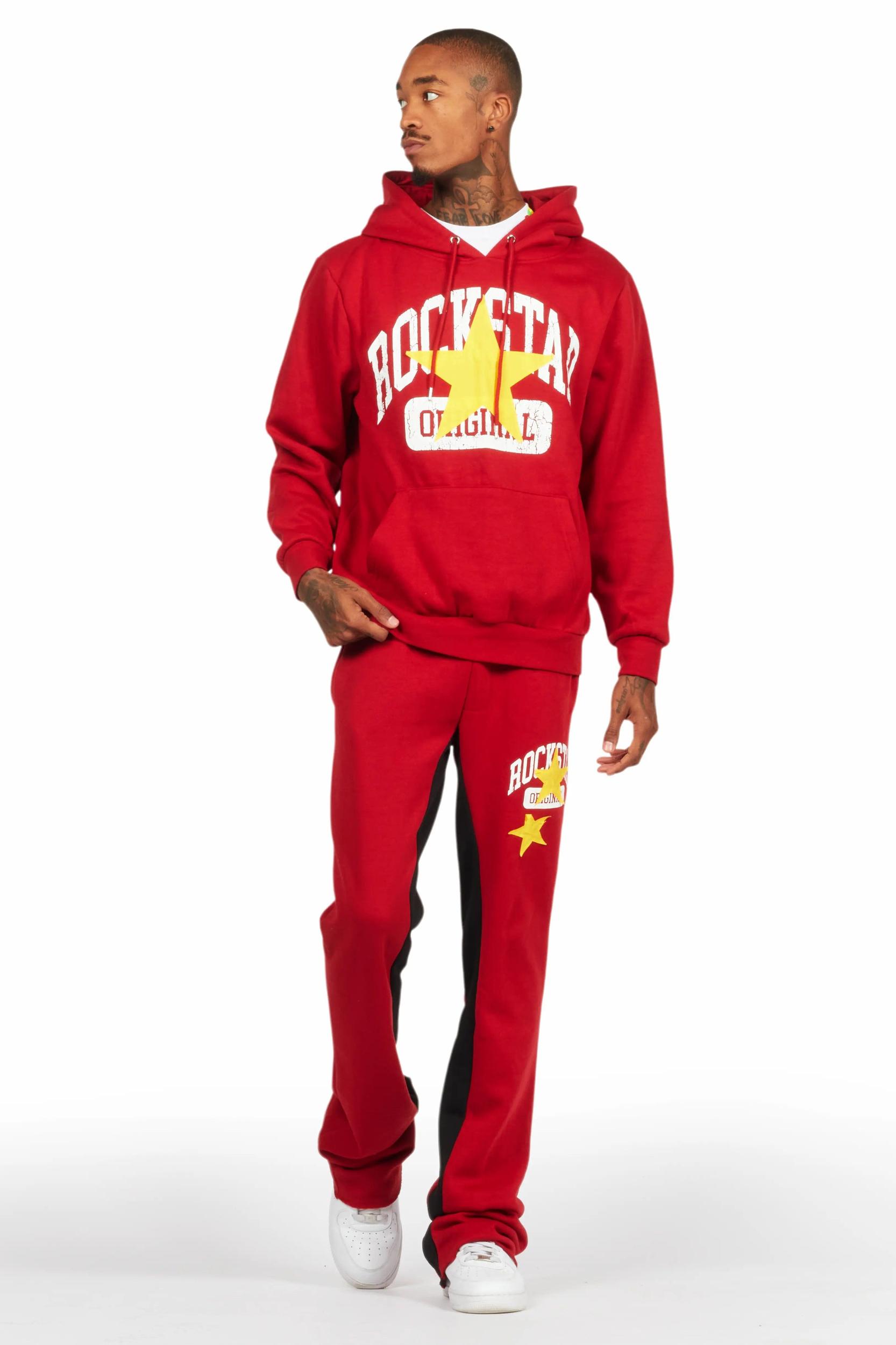 Mallor Burgundy Baggy Stacked Hoodie Track Set Male Product Image