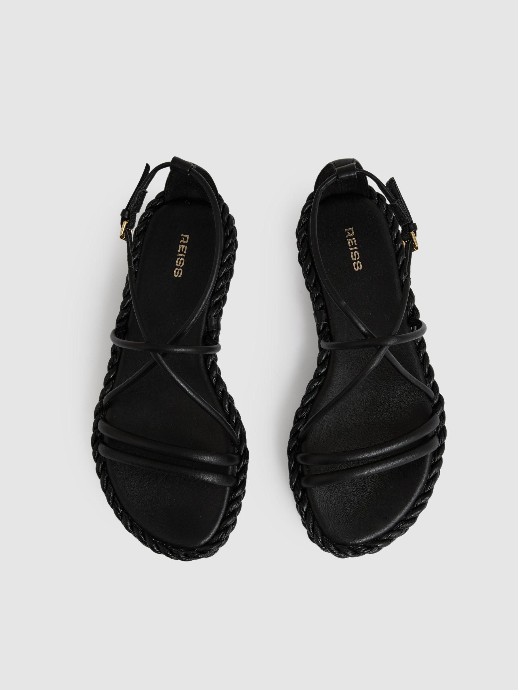 Leather Braided Flat Sandals in Black Product Image