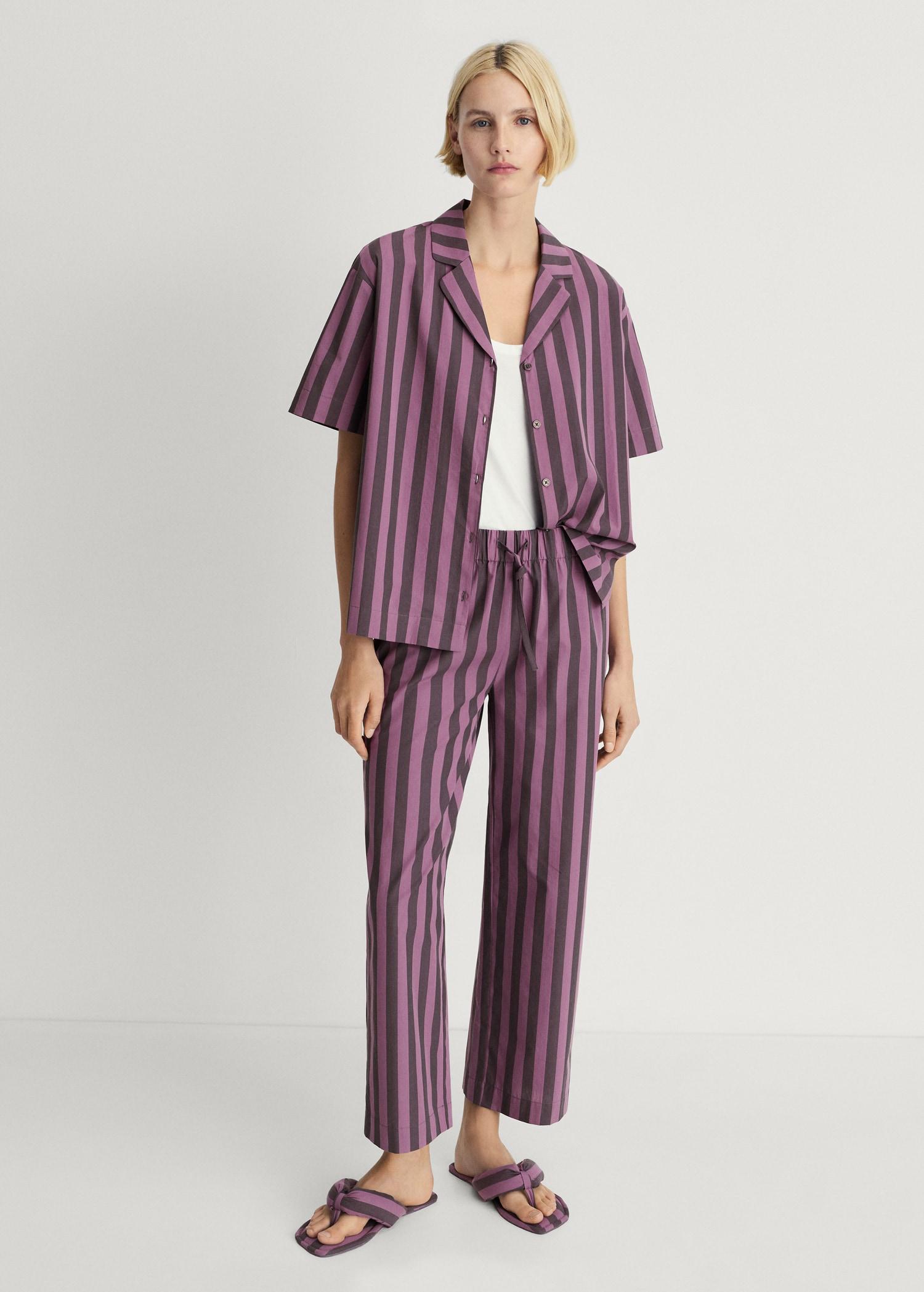 Woven two-tone striped pants - Women | MANGO USA Product Image
