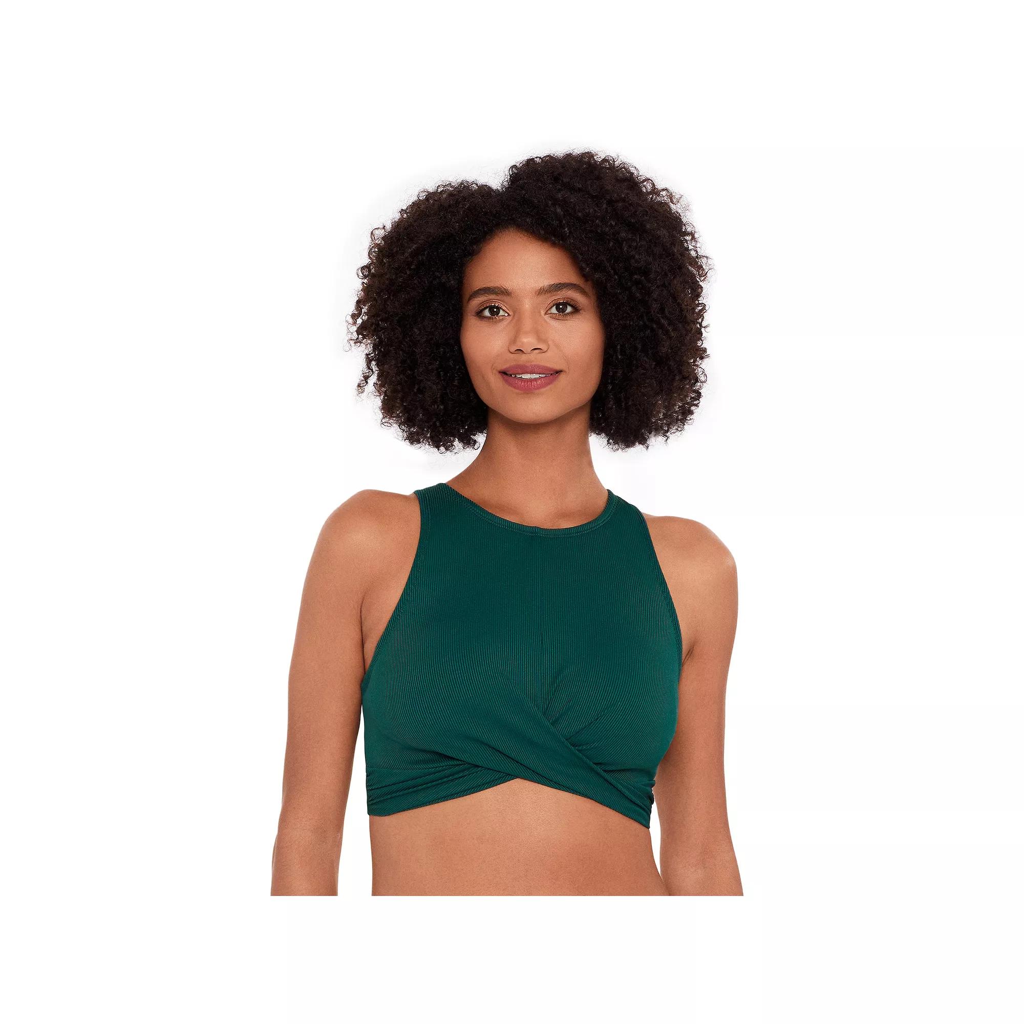 Women's Eco Beach Criss Cross Highneck Hook Back Bikini Top, Size: Medium, Green Green Product Image