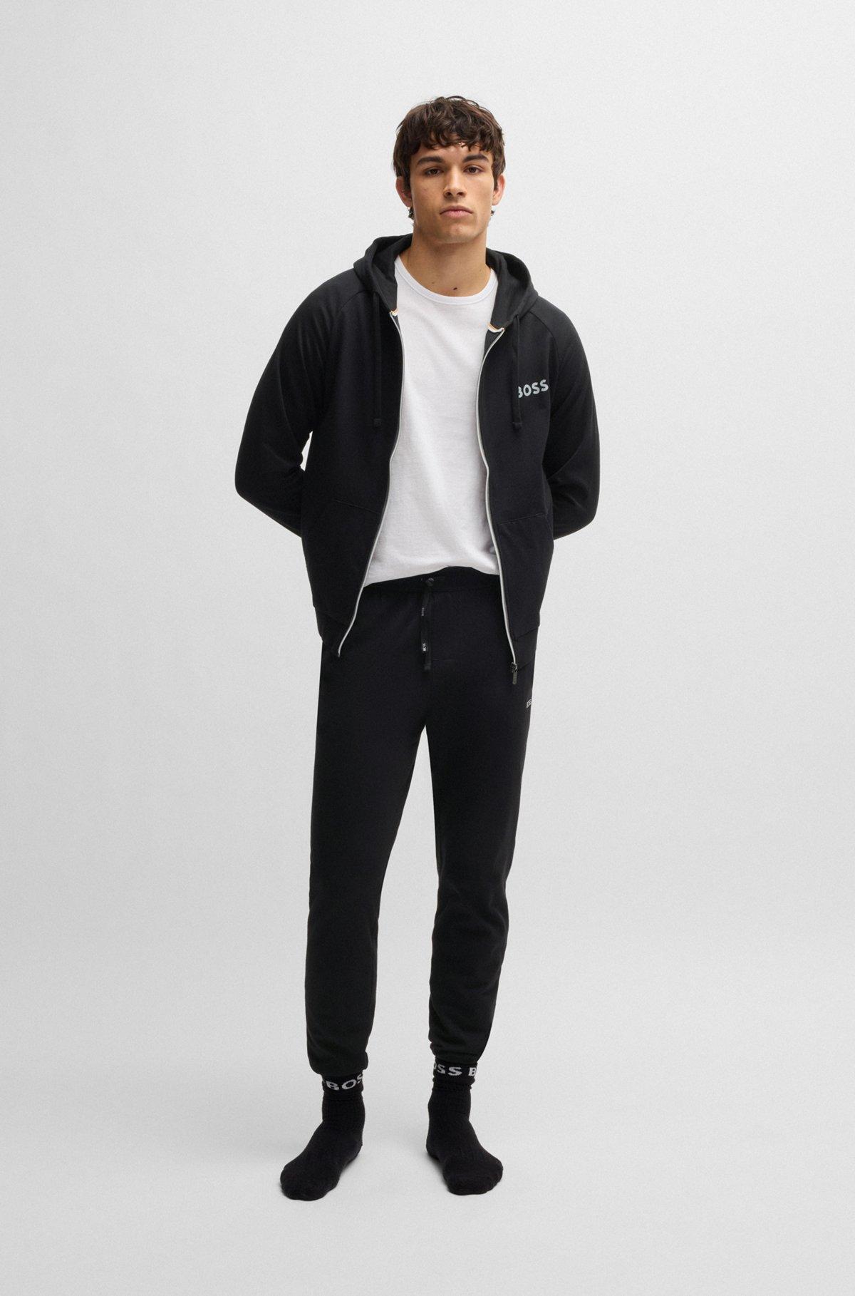 BOSS - Cotton-terry zip-up hoodie with logo print - Black Product Image