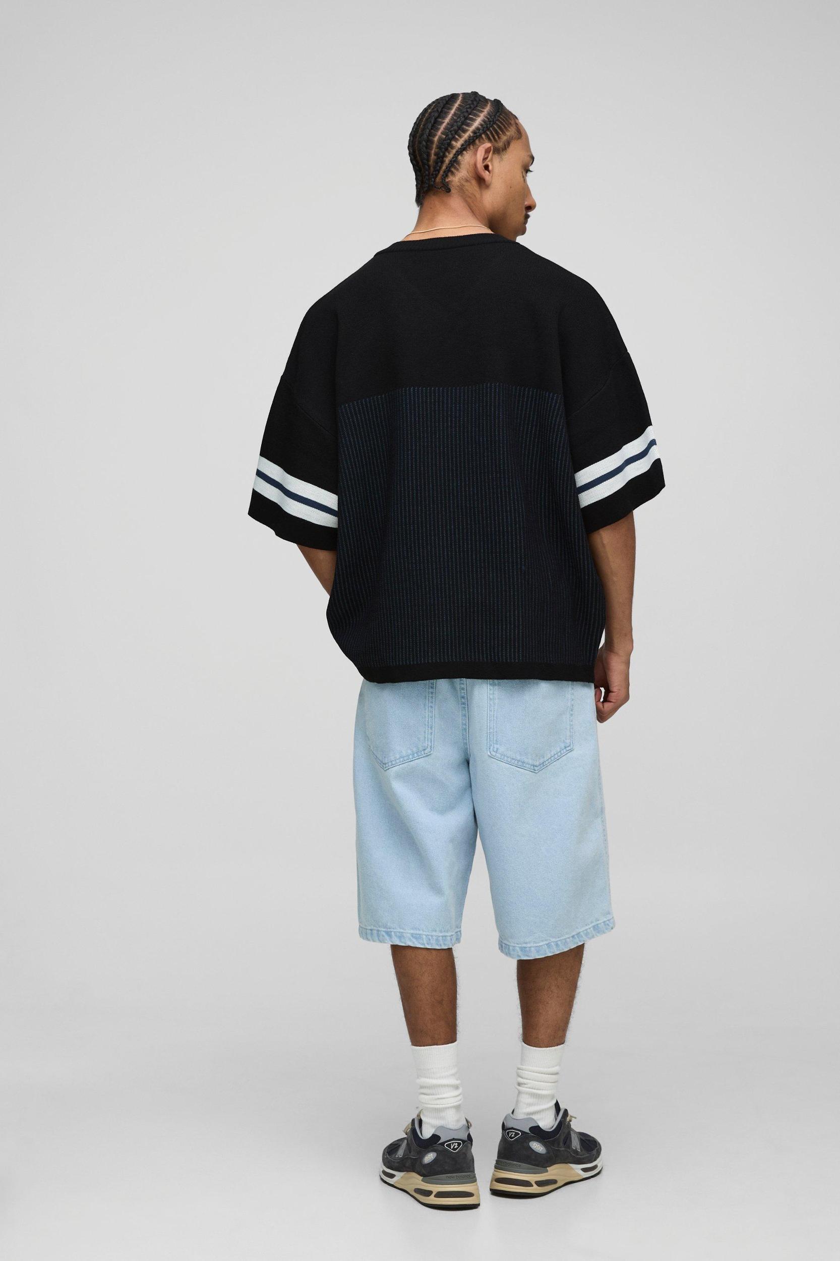 Man Regular Fit Jacquard Hockey Knitted T-shirt | boohooMAN USA Product Image