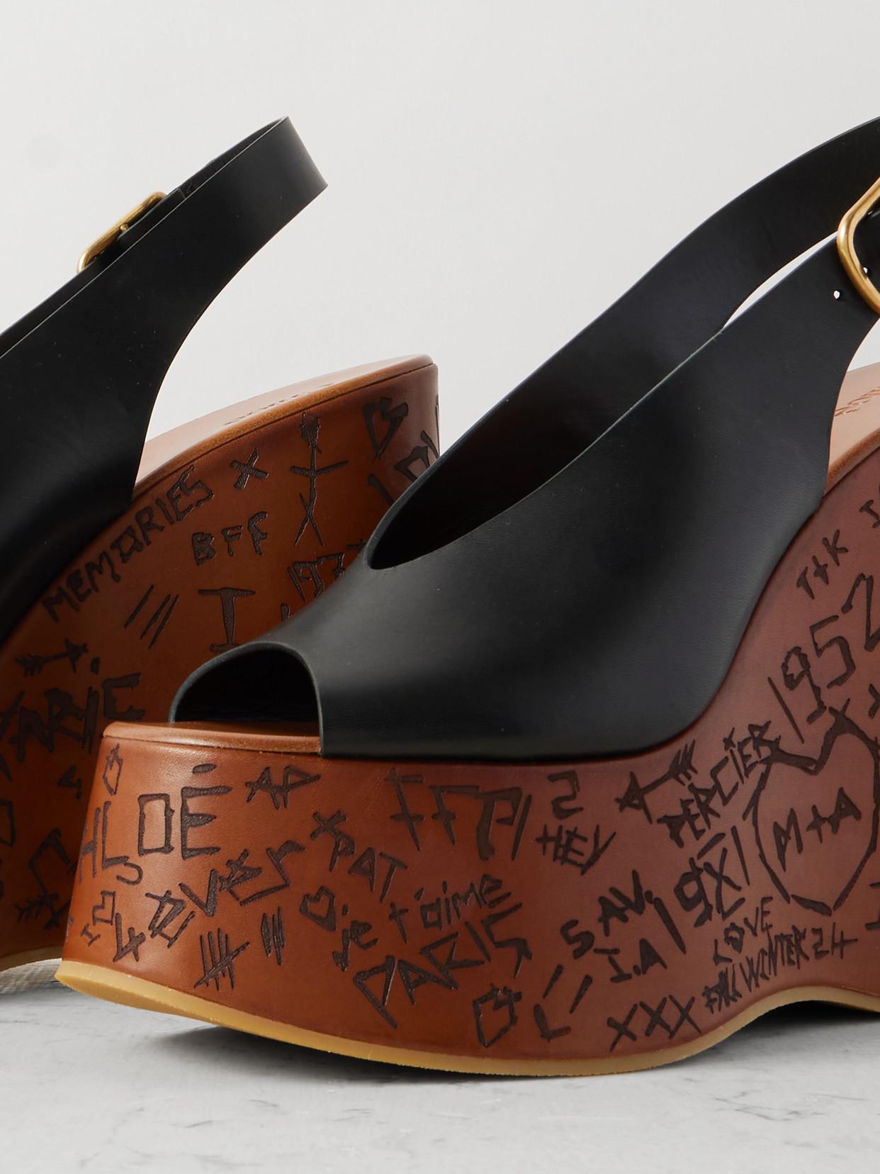 CHLOÉ Maxime Leather Slingback Platform Wedge Sandals In Black Product Image