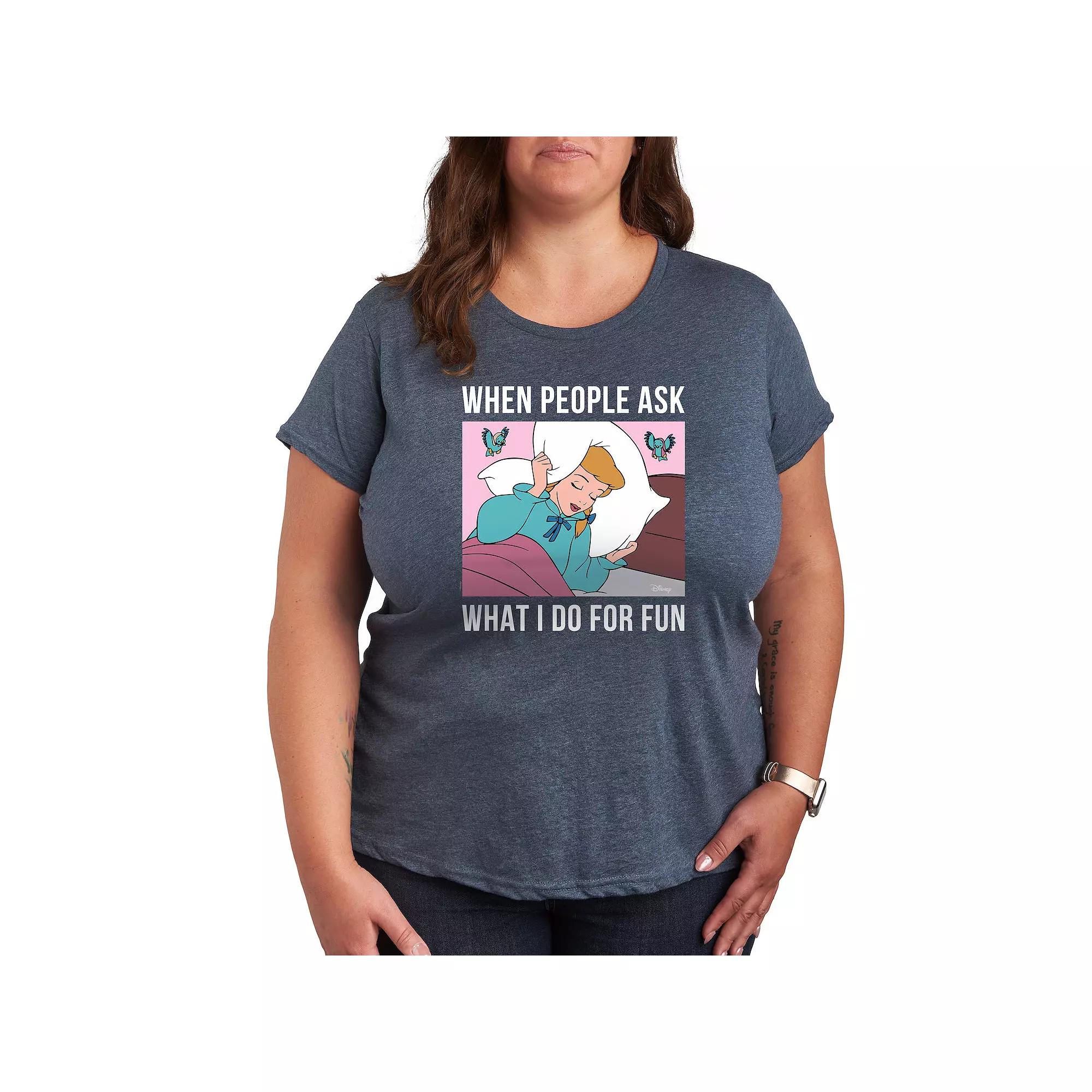 Disney Princess Cinderella Women's Plus What I Do For Fun Is Sleeping Graphic Tee,  Product Image