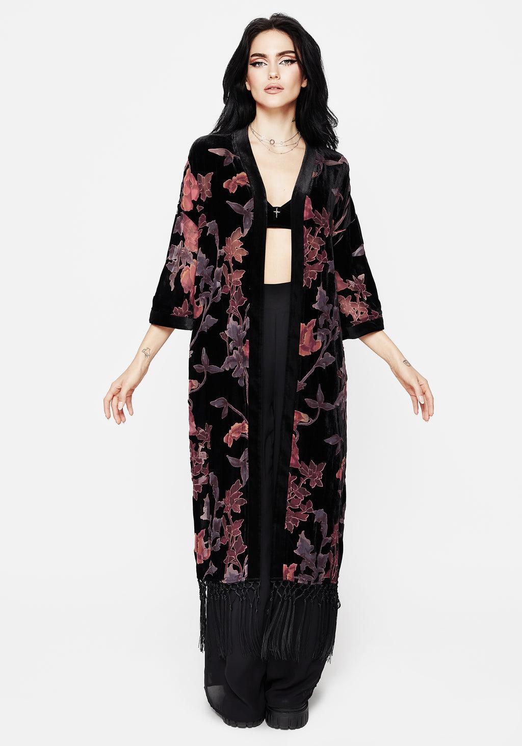 Waterlily Burnout Fringe Trim Longline Kimono Product Image