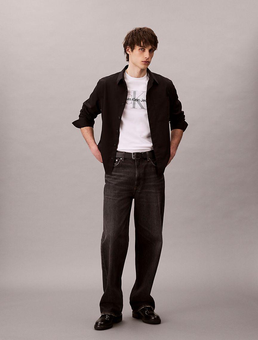 Calvin Klein Mens Cotton Poplin Relaxed Button-Down Shirt - Green Product Image