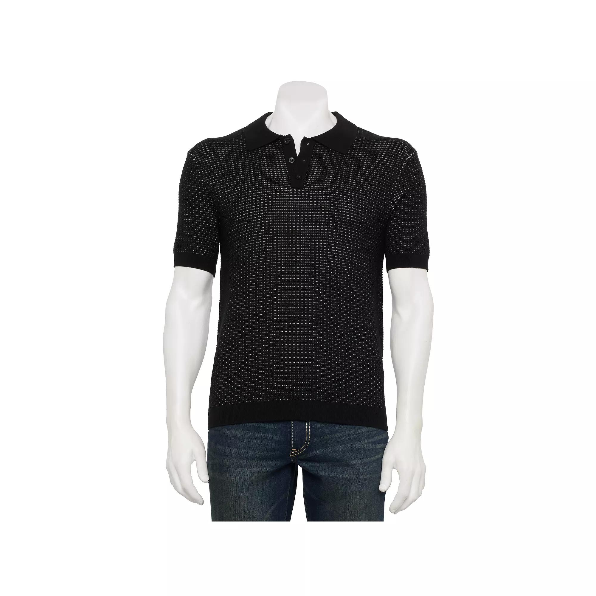 Men's For The Republic Short Sleeve Textured Polo, Size: Large, Black Product Image