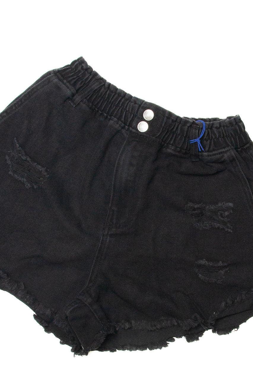 Distressed Denim Black Shorts Product Image