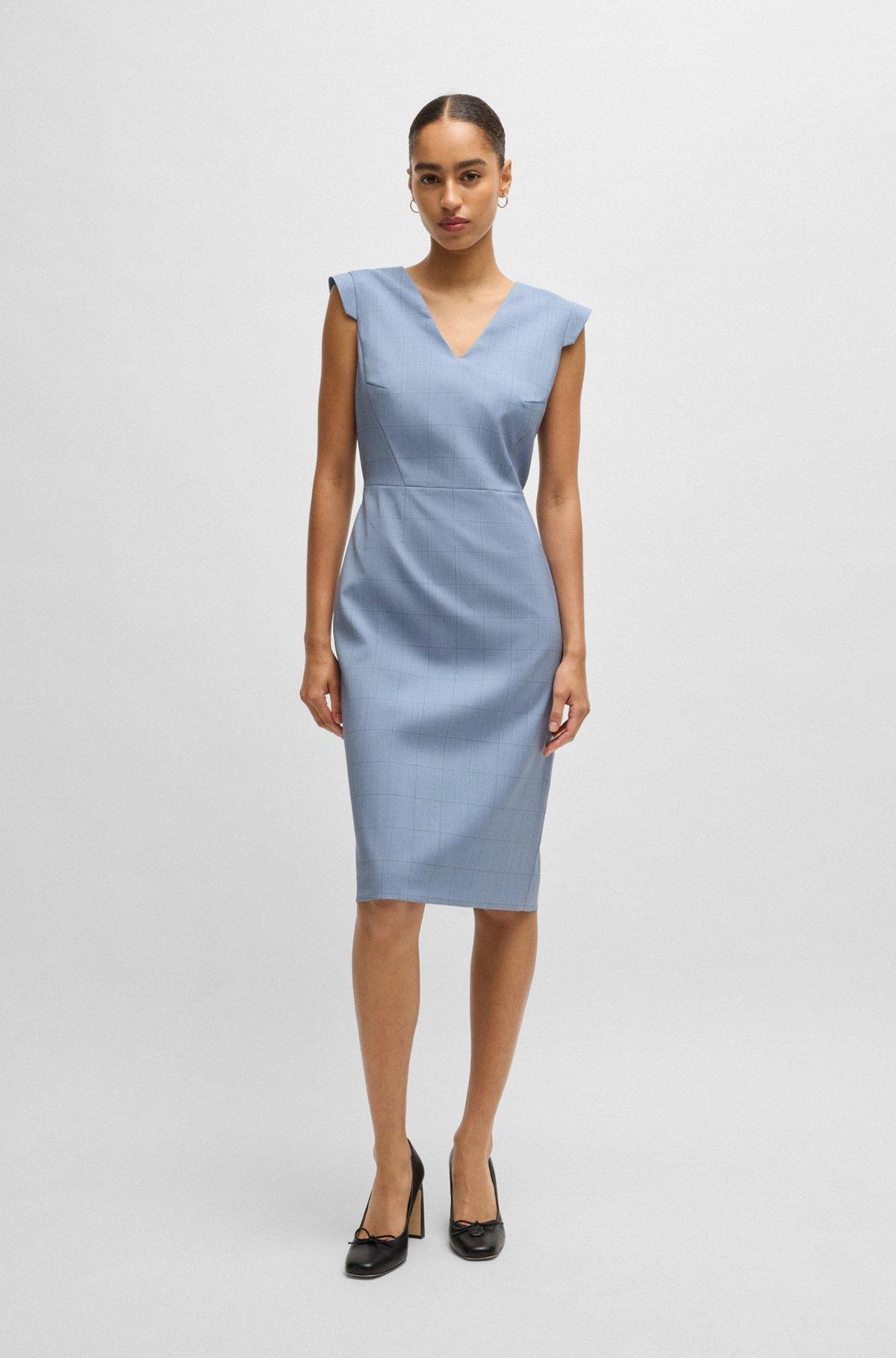 BOSS - Bodycon business dress in checked wool - Patterned Product Image
