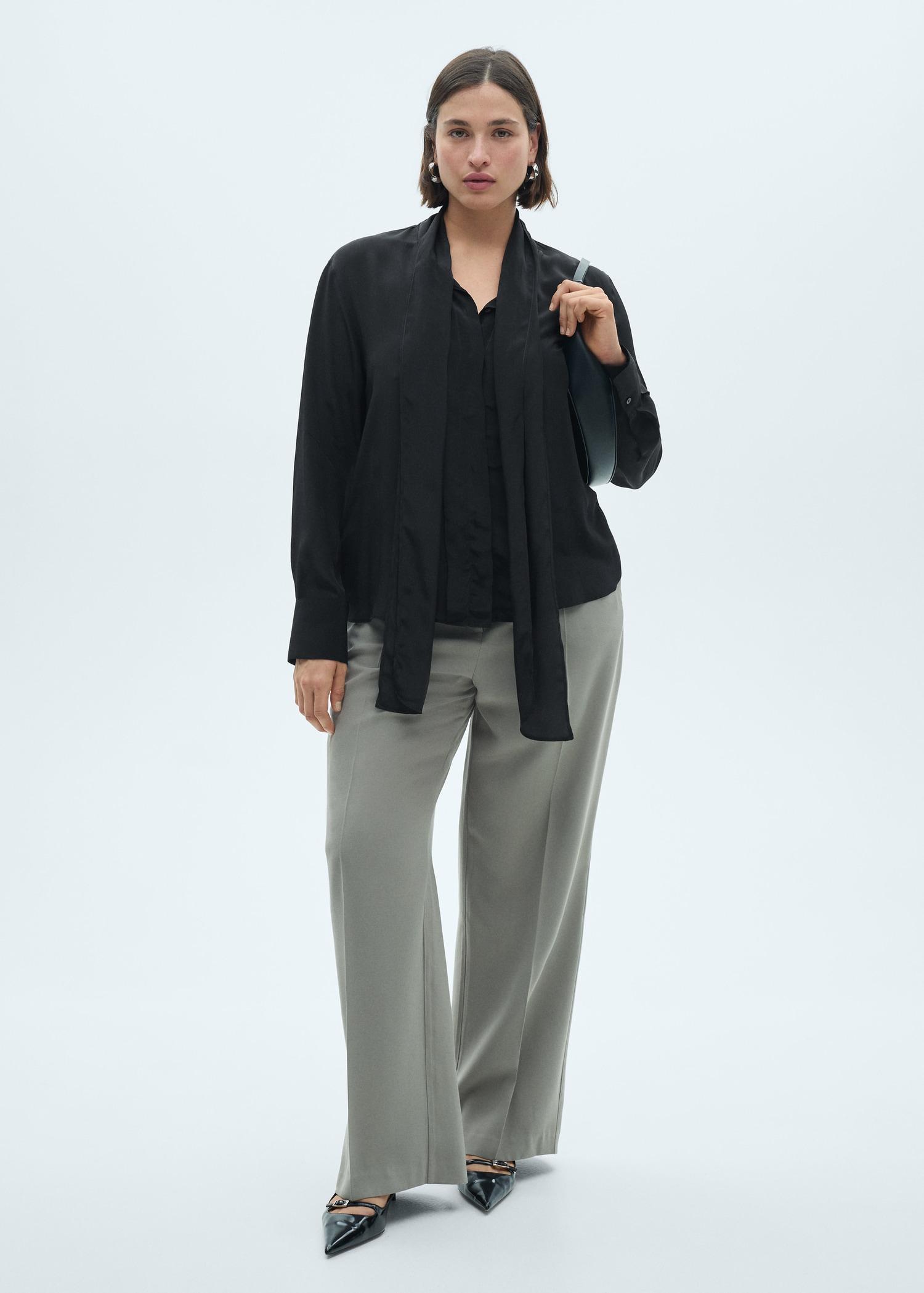 Satin shirt with bow - Women | MANGO USA Product Image